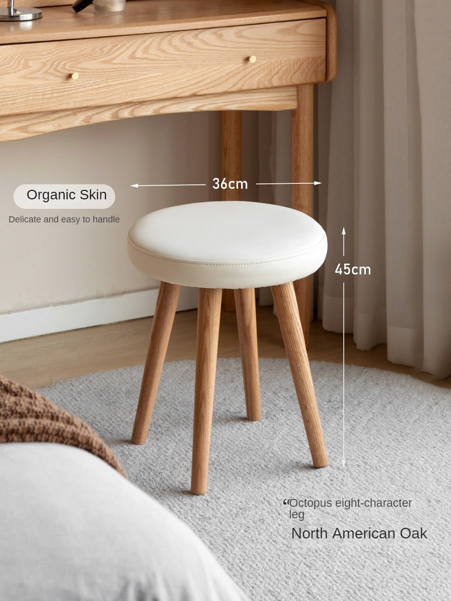 Oak Solid Wood Round Makeup Stool - Durable Vanity Seat with Cushion for Bedroom, Bathroom & Dressing Room - Perfect for Makeup, Hair Styling & Relaxing