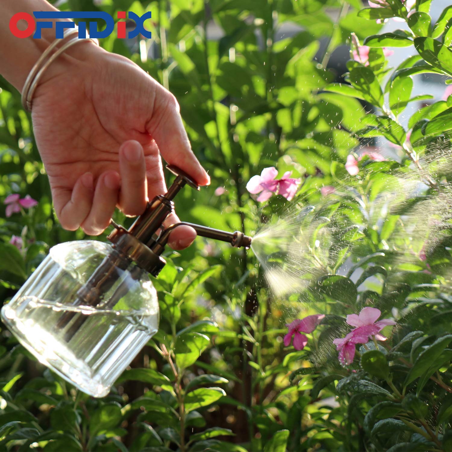 OFFIDIX Clear Glass Plant Mister Bottle with Bronze Plastic Pump - 16oz Water Sprayer for Indoor Plants, Outdoor Gardening, Cleaning Solutions | Perfect for Succulents, Herbs, and Household Cleaning