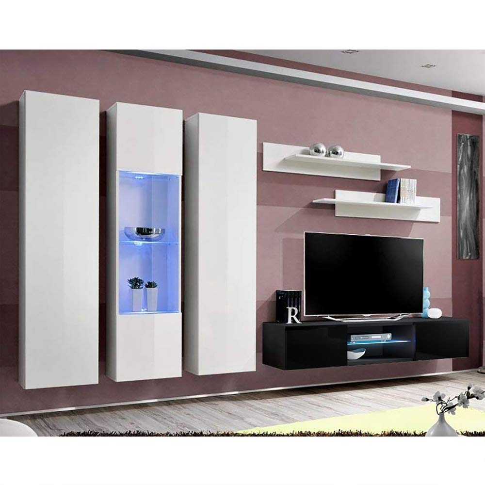 Modern Floating TV Stand with Storage & LED Lights - Wall-Mounted Entertainment Center for Bedroom & Living Room - White/Black TV Console with Shelves - Perfect for Small Spaces & Home Theater Setup