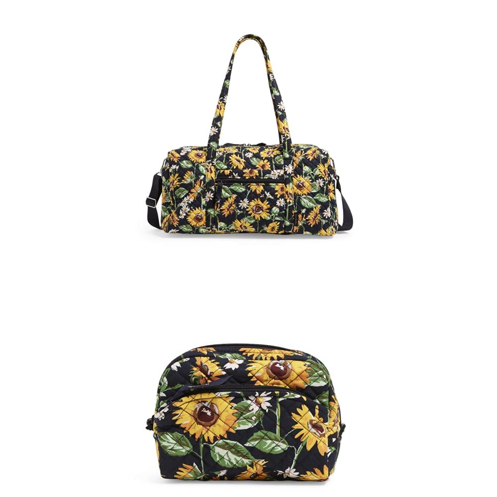 Vera Bradley Medium Cotton Travel Duffel Bag & Cosmetic Organizer Set - Prairie Paisley Print for Women's Travel, Gym, Weekend Getaways & Makeup Storage