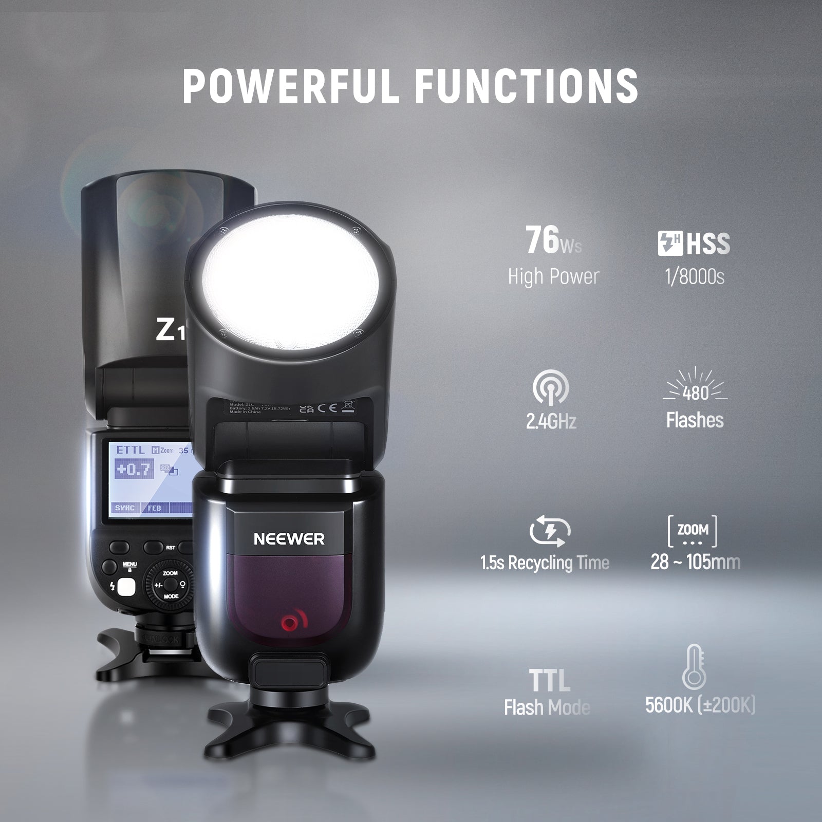 NEEWER Z1-C TTL Round Head Flash Speedlite for Canon DSLR Cameras - Professional Photography Lighting for Portraits, Events & Studio Shoots
