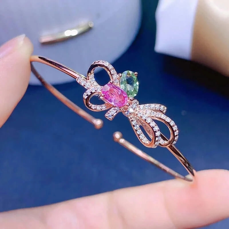 18K White Gold Tourmaline Bangle Bracelet for Women - Elegant Zodiac Libra Jewelry Gift | Perfect for Birthdays, Anniversaries & Special Occasions