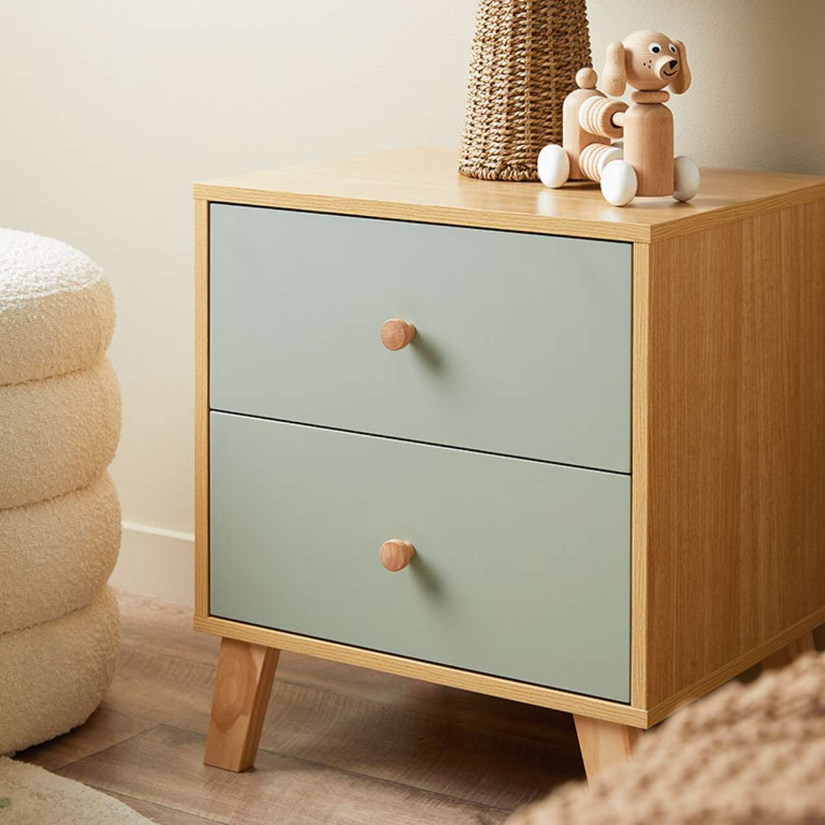 Modern Aspen Bedside Table in Sage Green - Nightstand with Storage for Bedroom, Living Room, or Office - Compact Side Table with Drawer and Shelf