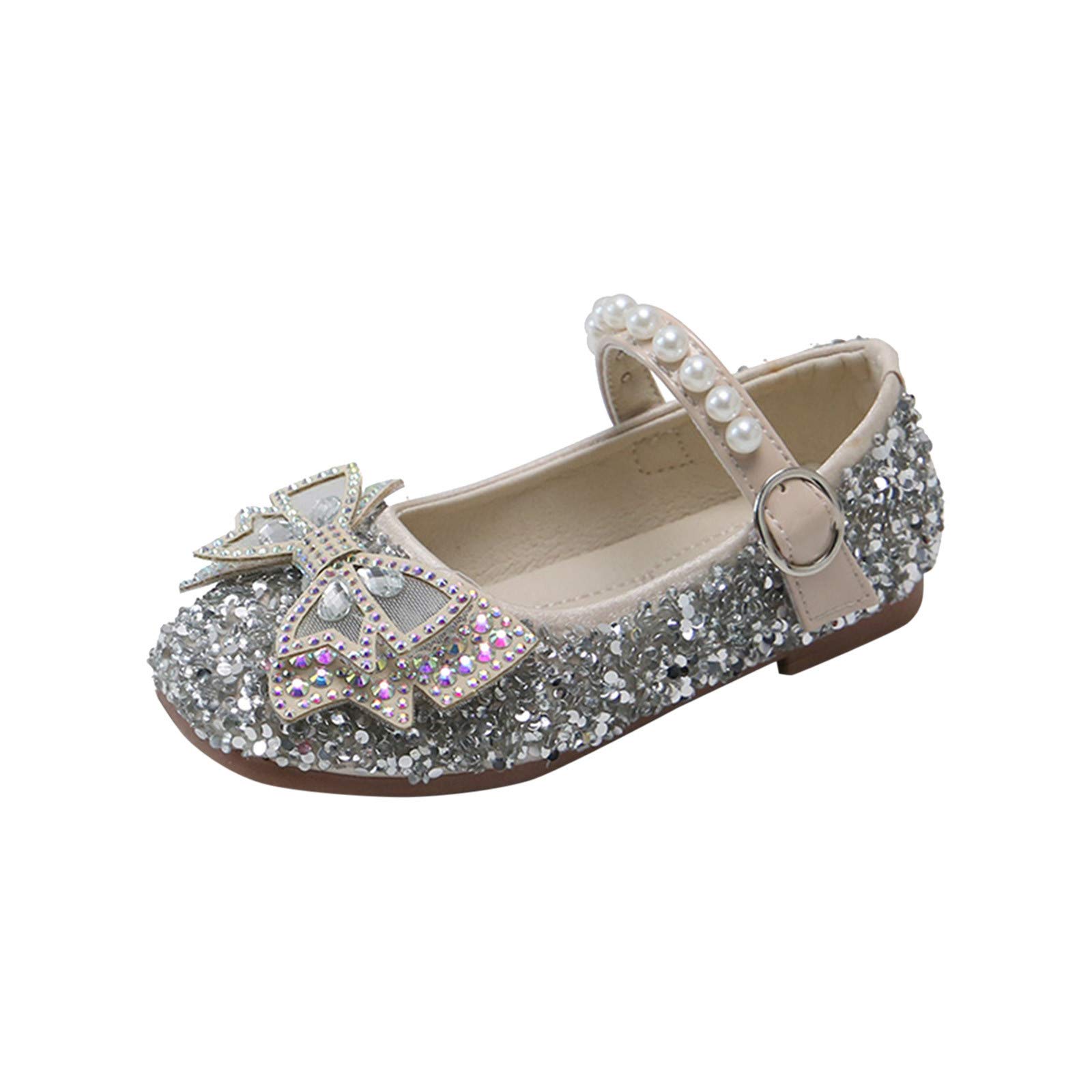 Baby Girls Princess Leather Sandals with Bling & Pearls - Flower Girl Dress Shoes for Toddlers | Perfect for Weddings, Parties & Special Occasions