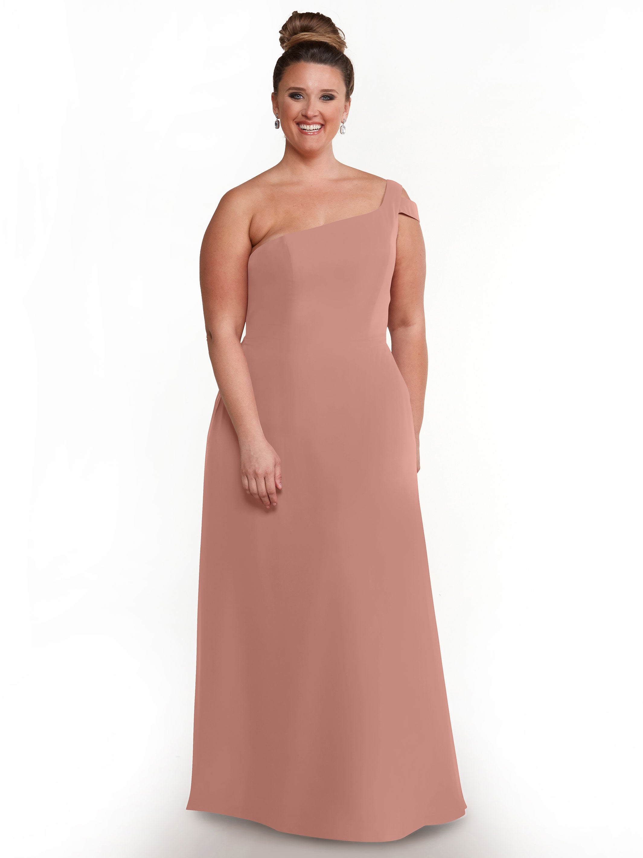 Elegant 80139 Chiffon A-Line One Shoulder Bridesmaid Dress with High Slit - Perfect for Weddings, Formal Events & Evening Parties
