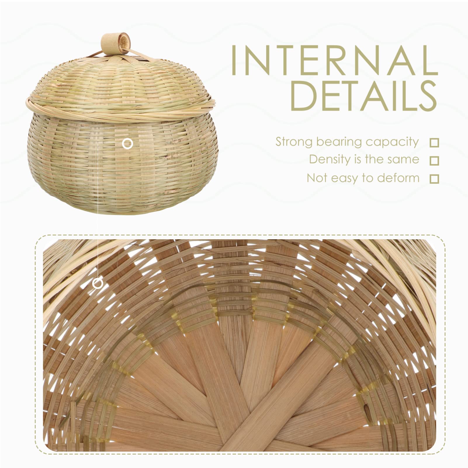 YARDWE Round Bamboo Woven Storage Basket with Lid - 19x15.5cm Organizer Bin for Bread, Food, Fruits & Kitchen Table Organization - Perfect for Pantry, Bathroom & Home Decor Storage