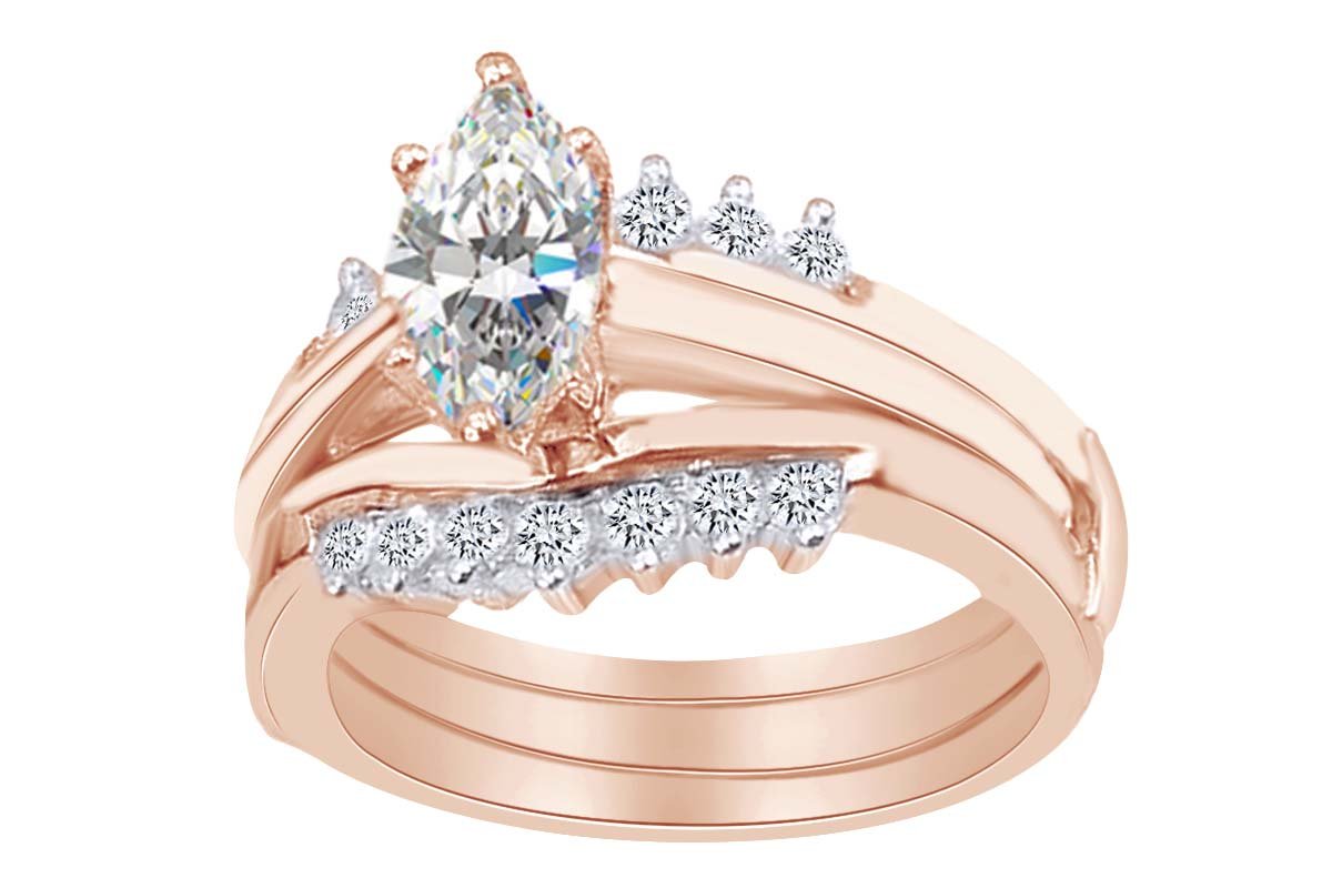 Affordable Marquise & Round White CZ Solitaire Wedding Ring - 925 Sterling Silver (1.00 CTTW) - Perfect for Engagement, Anniversary & Bridal Jewelry Gifts