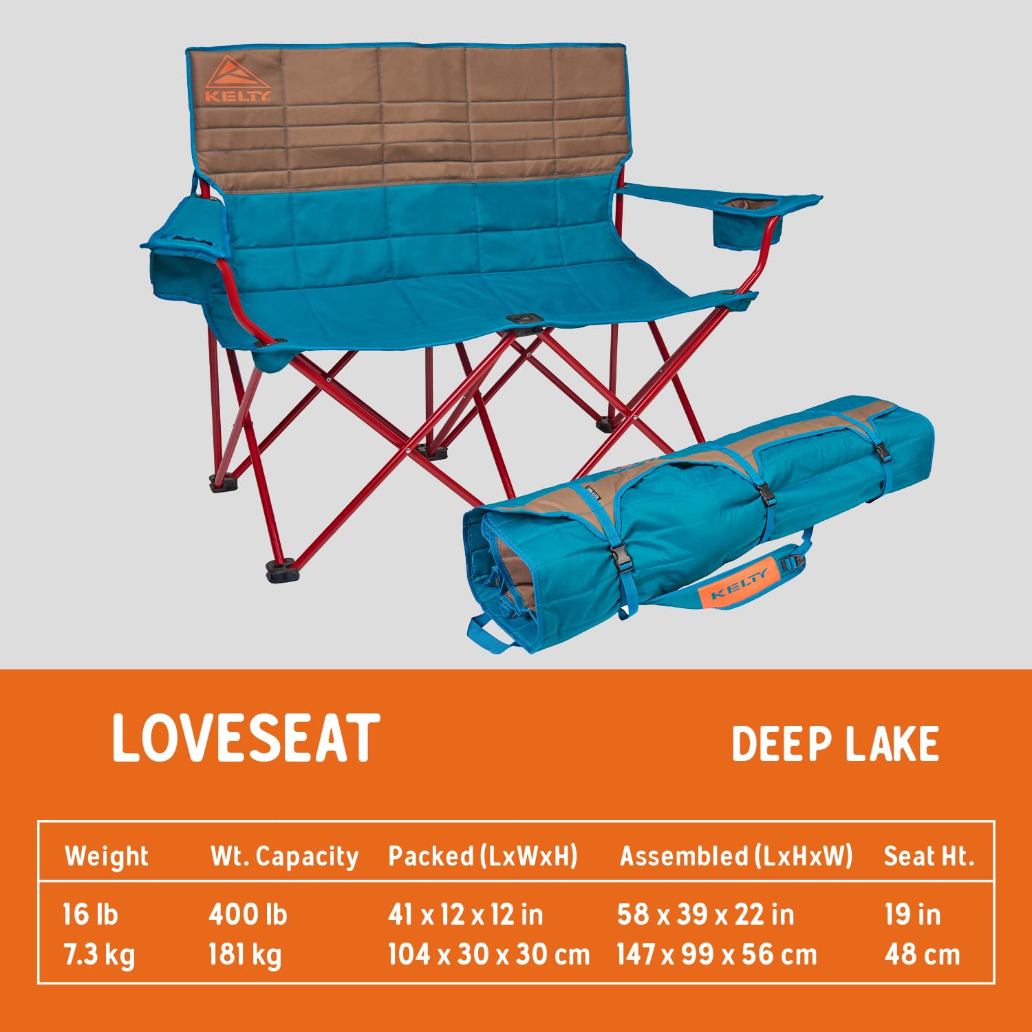Kelty Loveseat Double Outdoor Camping Chair for 2 People - Heavy Duty Portable Folding Chair for Camping, Beach, Picnics, Festivals & Concerts - Updated 2022 Design