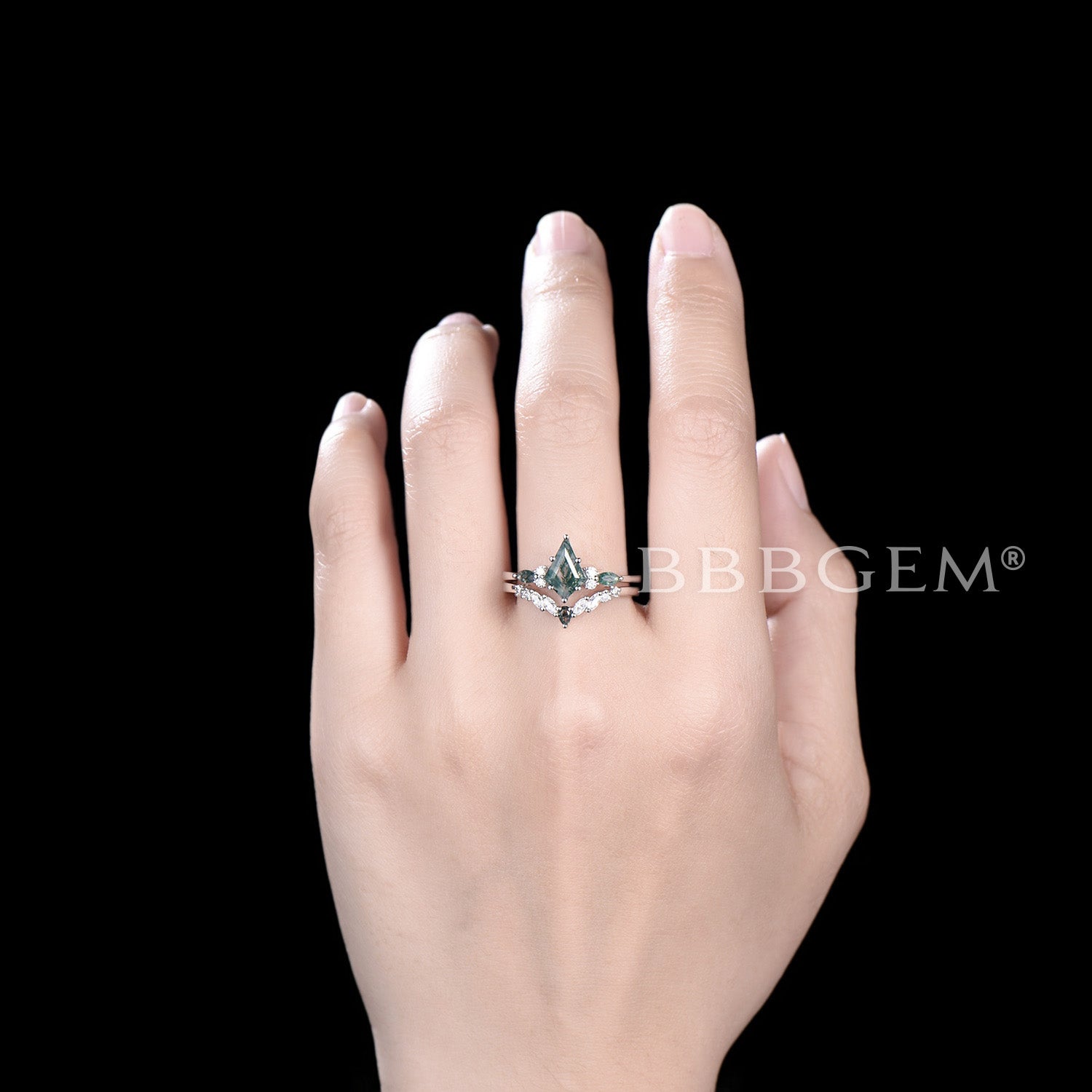 7 Stone Cluster Kite Aquatic Agate Engagement Ring Set - Elegant Wedding Band for Women, Unique Promise Ring for Her, Perfect for Proposals & Anniversaries