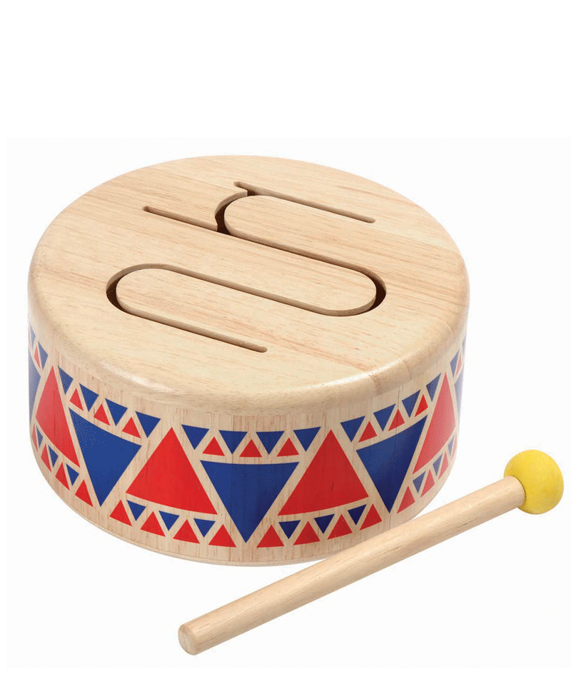 PlanToys Solid Wood Drum - Natural Musical Instrument for Kids, Toddler Percussion Toy - Perfect for Early Childhood Development, Playtime & Music Education
