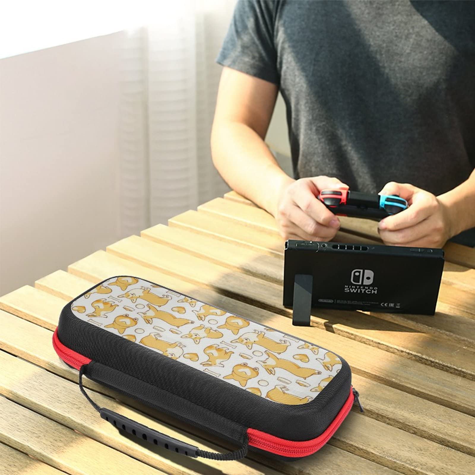 FunnyStar Welsh Corgi Dog Themed Protective Carrying Case for Nintendo Switch - Waterproof Storage Handbag for Travel, Commuting & Gaming Accessories
