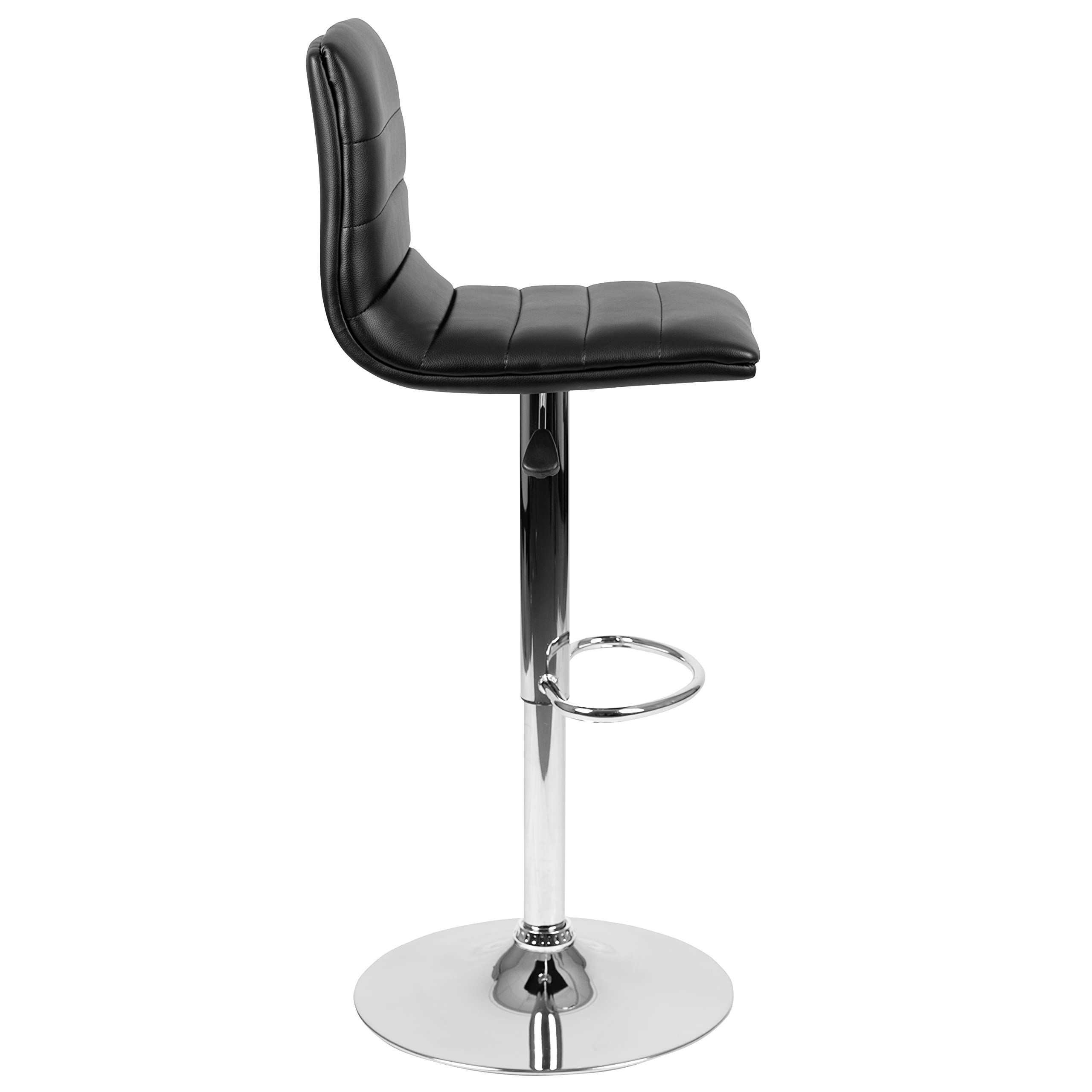 2 Pack Black Vinyl Adjustable Height Bar Stools with Horizontal Stitch Back - Modern Kitchen Counter Stools for Dining, Bar & Home Decor