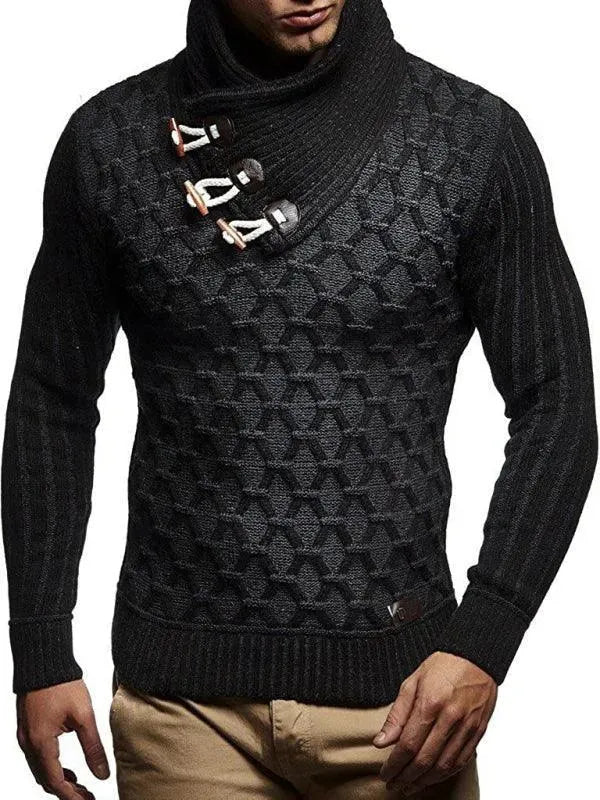 Men's Buttoned Loose Fit Turtleneck Sweater - Comfortable Casual Knit Pullover for Fall & Winter | Perfect for Office, Date Night and Weekend Outings