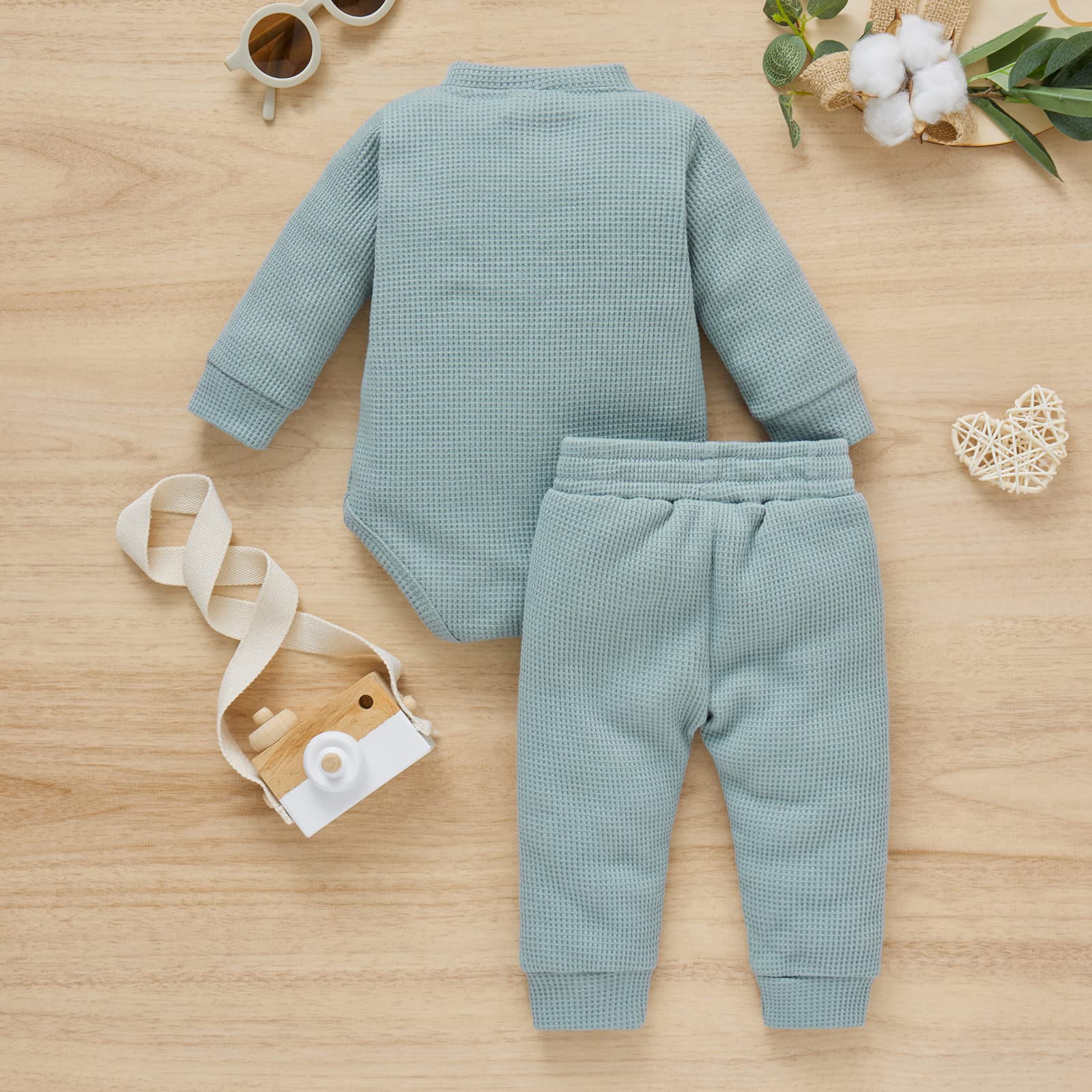 Thorn Tree Newborn Baby Clothes Set - 100% Cotton Knitted Fall Outfits for Boys & Girls, Long Sleeve Romper & Pants 2-Piece Suit - Perfect for Autumn Photoshoots, Family Gatherings & Cozy Daily Wear