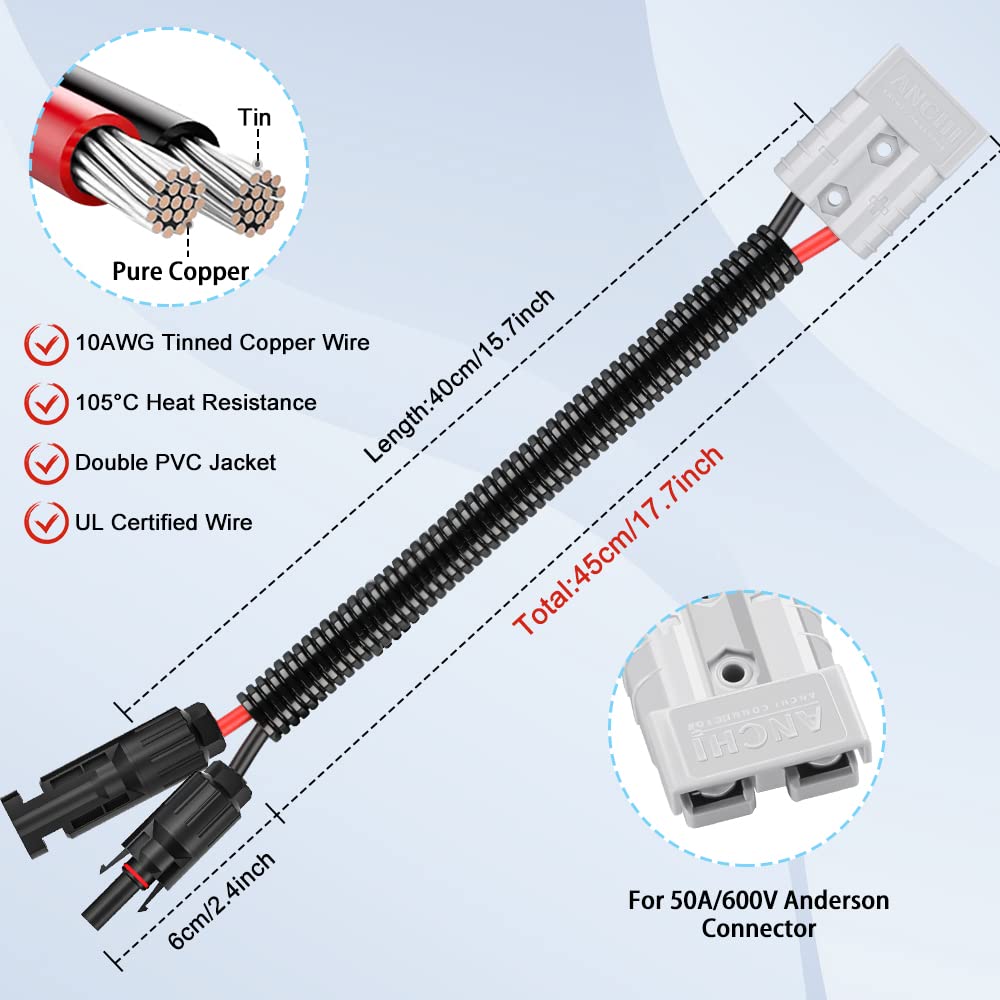 ELECTOP 10AWG Solar Panel Connector Cable - 50A/600V Waterproof Solar Connector with MC4 Adapter for Solar Generators, Inverters, Battery Packs & Charger Kits - Perfect for Off-Grid Power Systems, RV Solar Setup & Emergency Backup Power