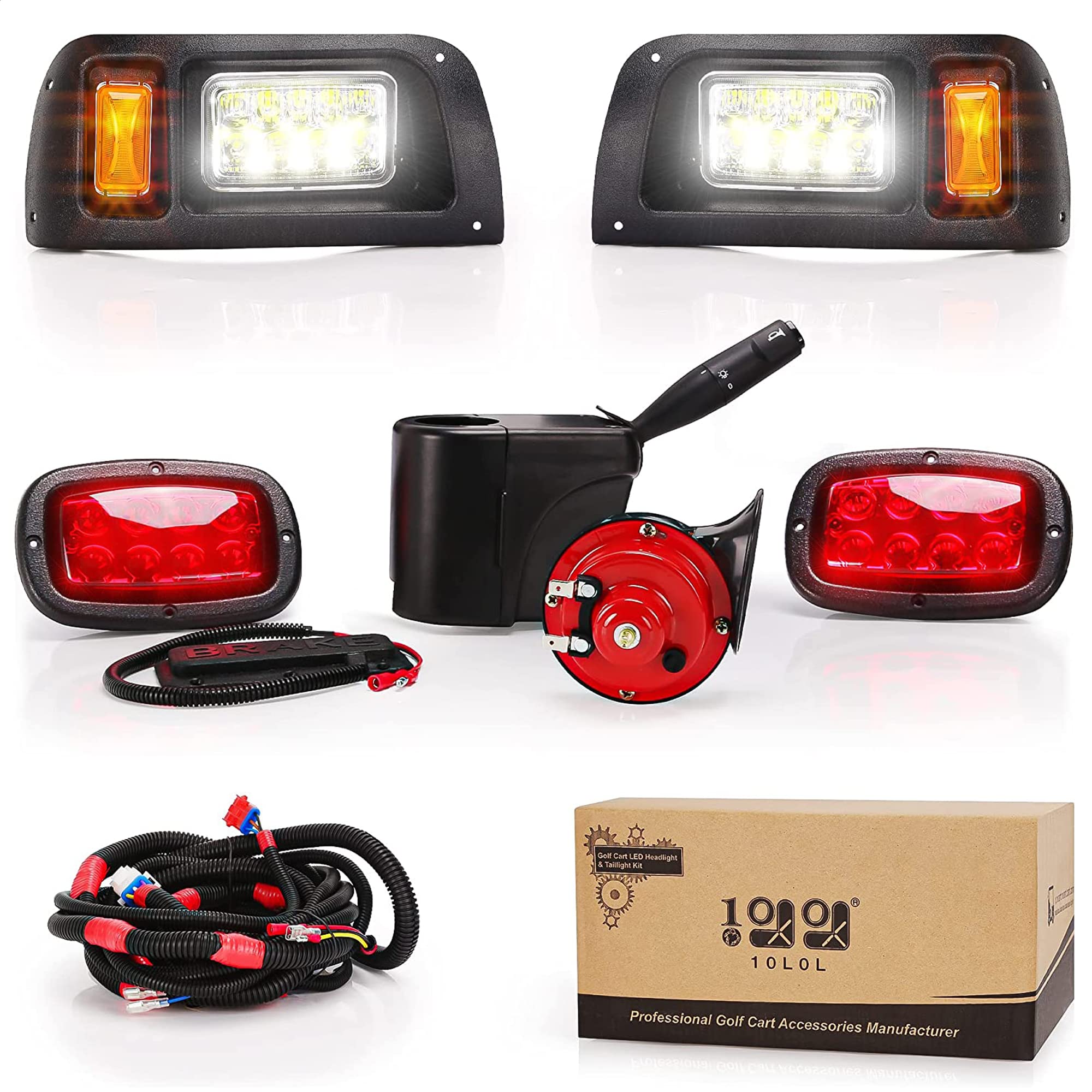 **Universal 12V Golf Cart Headlight & Tail Light Kit for Club Car DS - Upgraded LED Headlights, Amber Turn Signals, Brake Lights - Compatible with Gas & Electric Models - Perfect for Night Driving & Safety**