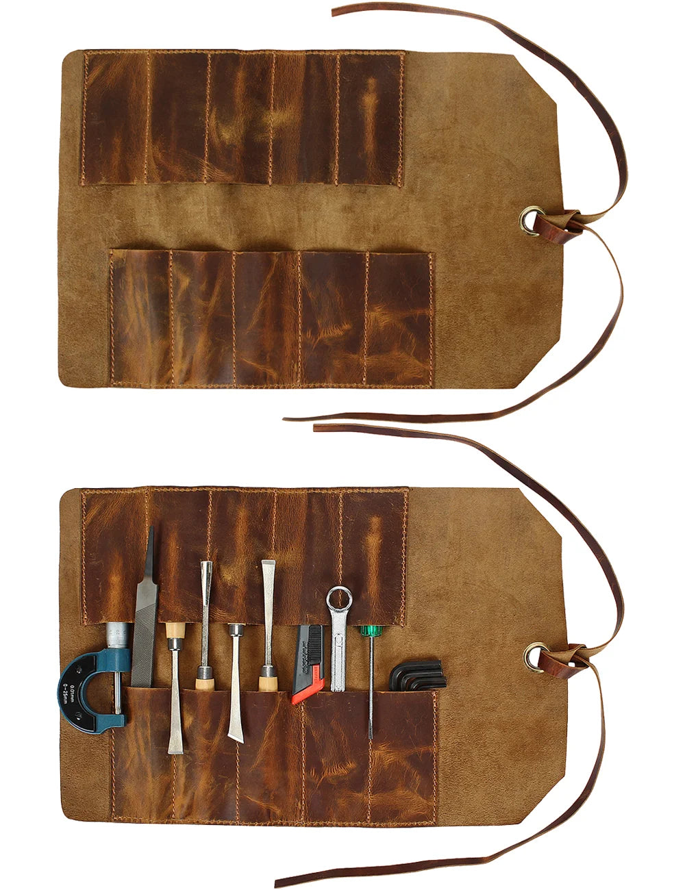Premium Full Grain Leather Tool Roll Up Pouch - Handcrafted 10-Slot Organizer for Wrenches, Screwdrivers & DIY Tools | Perfect for Mechanics, Carpenters & Home Workshops