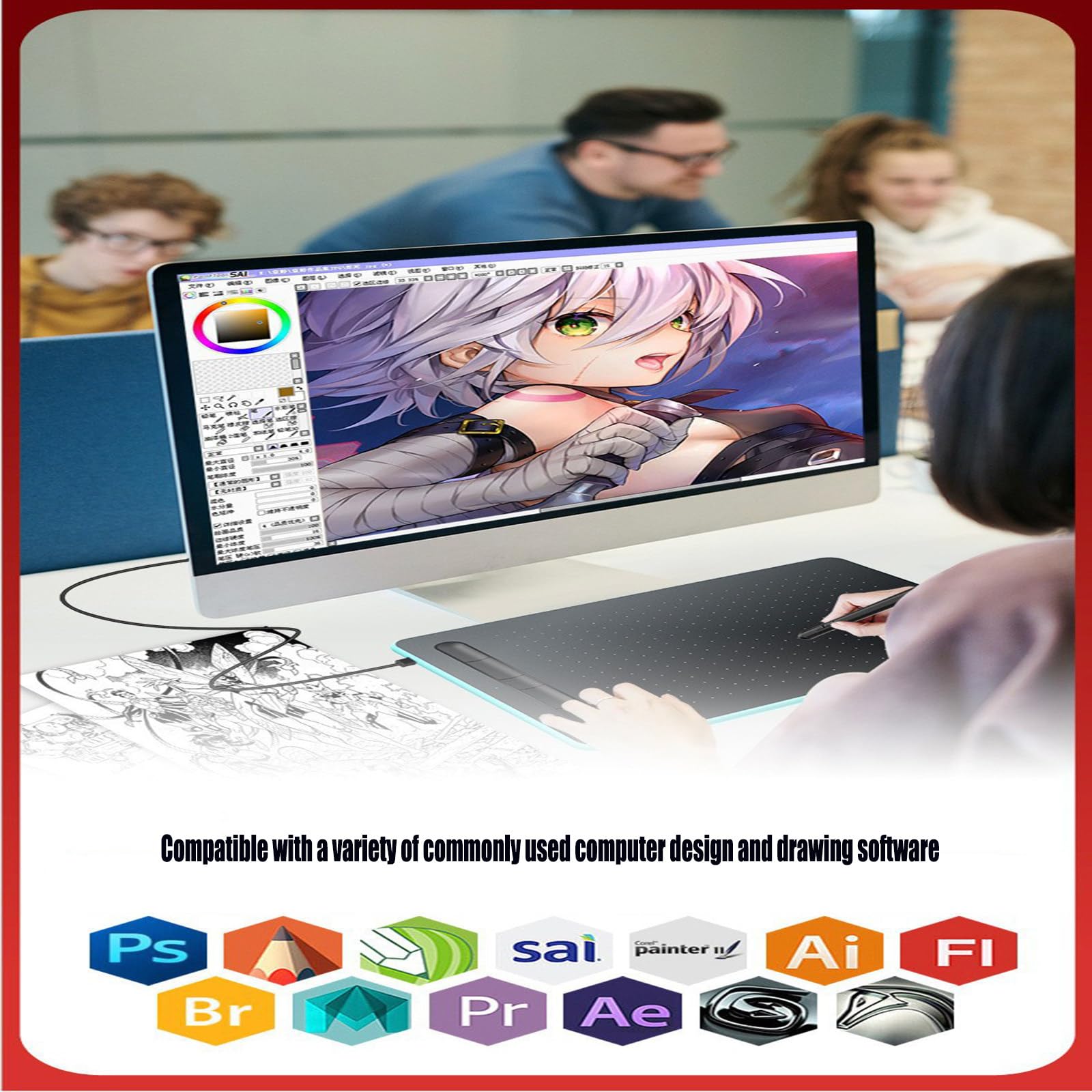 SKUBIS Passive Digital Drawing Tablet for Computers - Compatible with Phones for Design & Sketching | Perfect for Artists, Designers & Online Teaching (Blue)