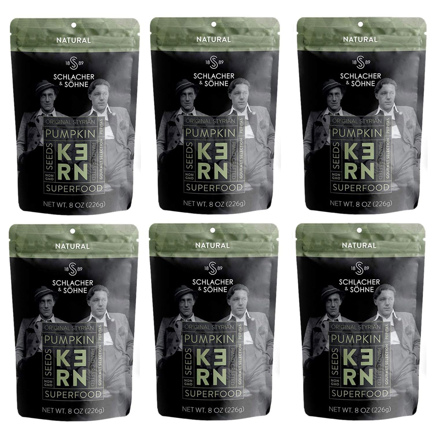 Premium Styrian Pumpkin Seeds by Schlacher & Söhne - 100% Pure, Raw & Unsalted Superfood Snacks | High Protein, Natural & Fresh Pepitas | Made in Austria (6-Pack) | Perfect for Salads, Baking & Healthy On-the-Go Snacking