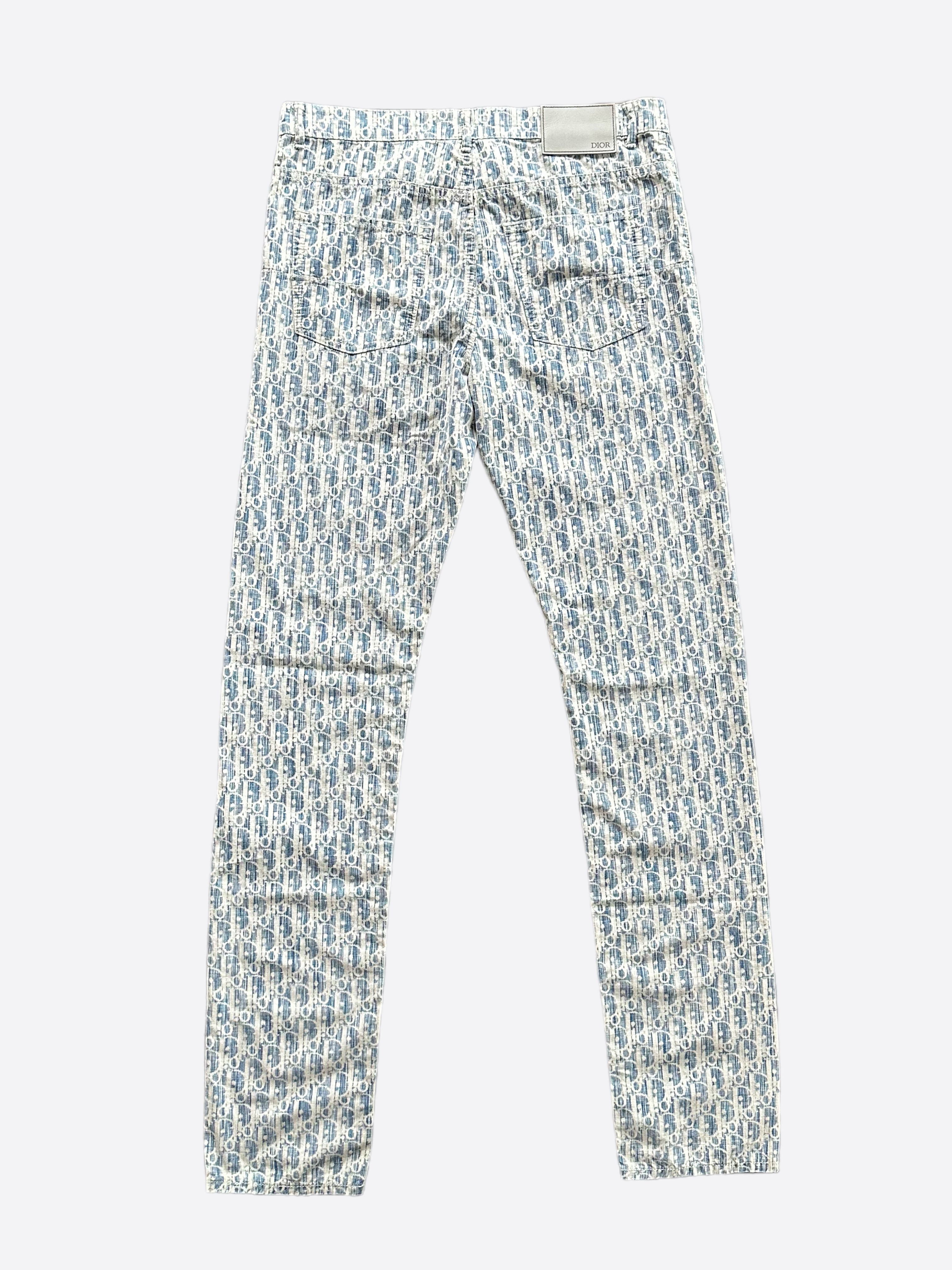 Dior Blue & White Oblique Slim Jeans for Women - High Waisted Skinny Denim Pants | Perfect for Casual Wear, Office & Night Out