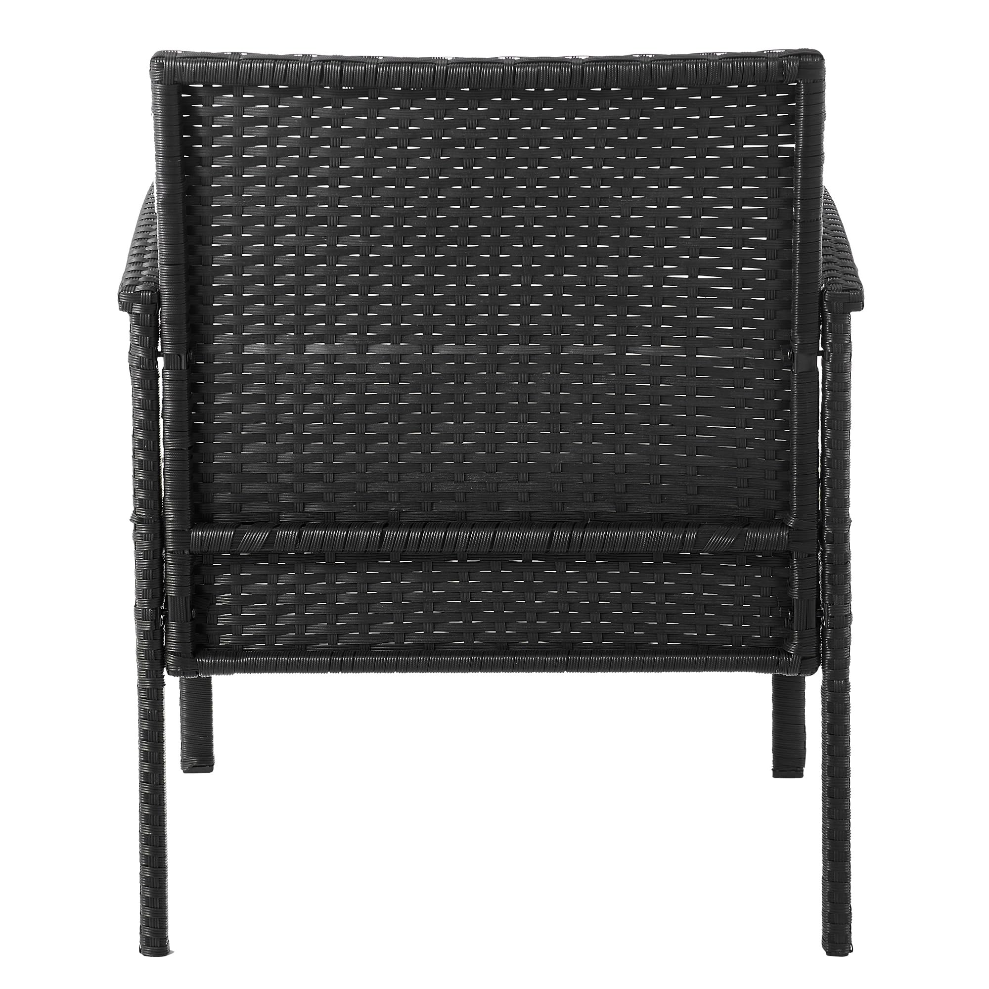 Manhattan Comfort Noli 4-Piece Outdoor Patio Furniture Set - Steel Rattan Conversation Set with 2 Armchairs, Loveseat & Tempered Glass Coffee Table | Waterproof Cushions | Grey | Perfect for Garden, Backyard, Poolside & Terrace Relaxation