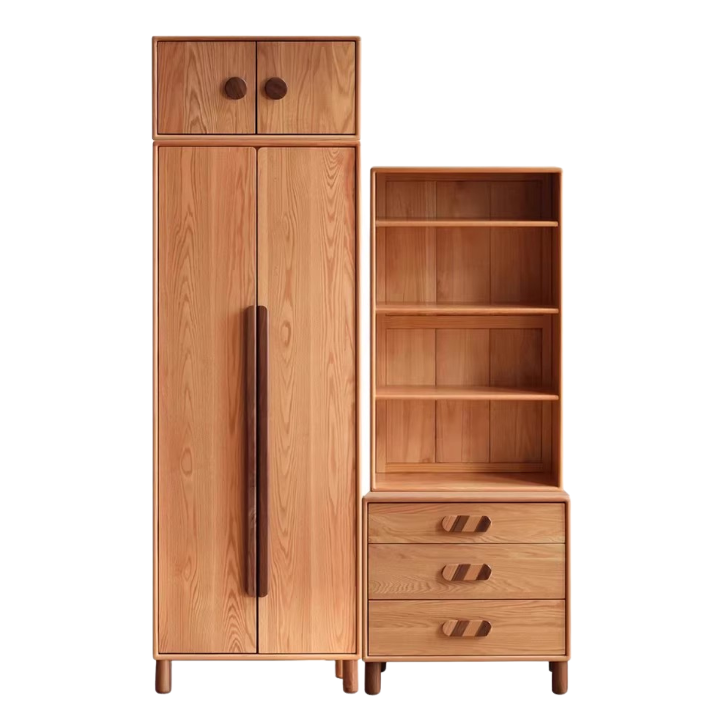 Solid Oak Wood Wardrobe Bookcase - Free Combination for Bedroom, Living Room, and Office Storage