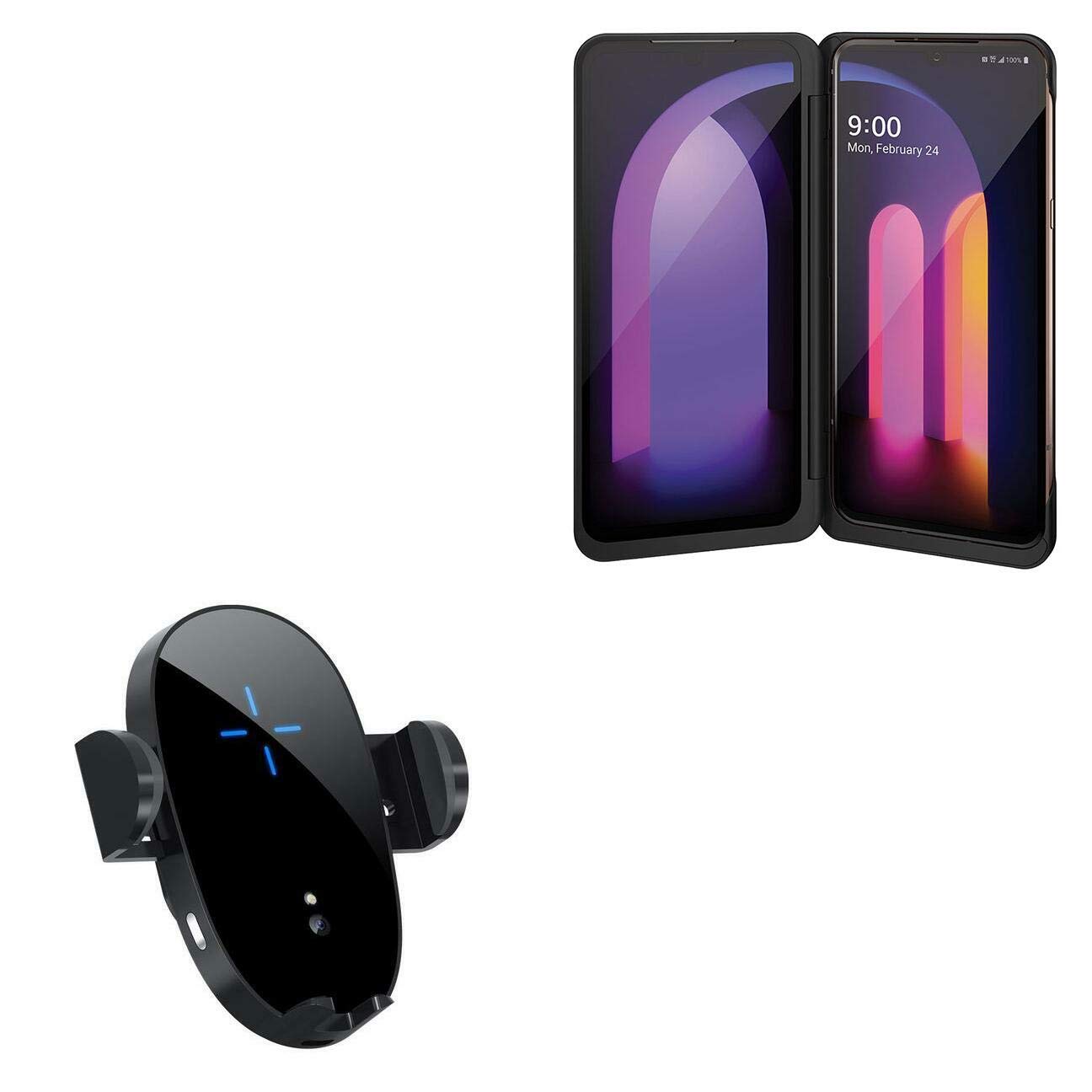 Qi Wireless Car Charger & Auto Mount for LG V60 ThinQ 5G - Fast Charging Air Vent Phone Holder with Secure Grip - Perfect for Commuting, Road Trips & GPS Navigation (Black)