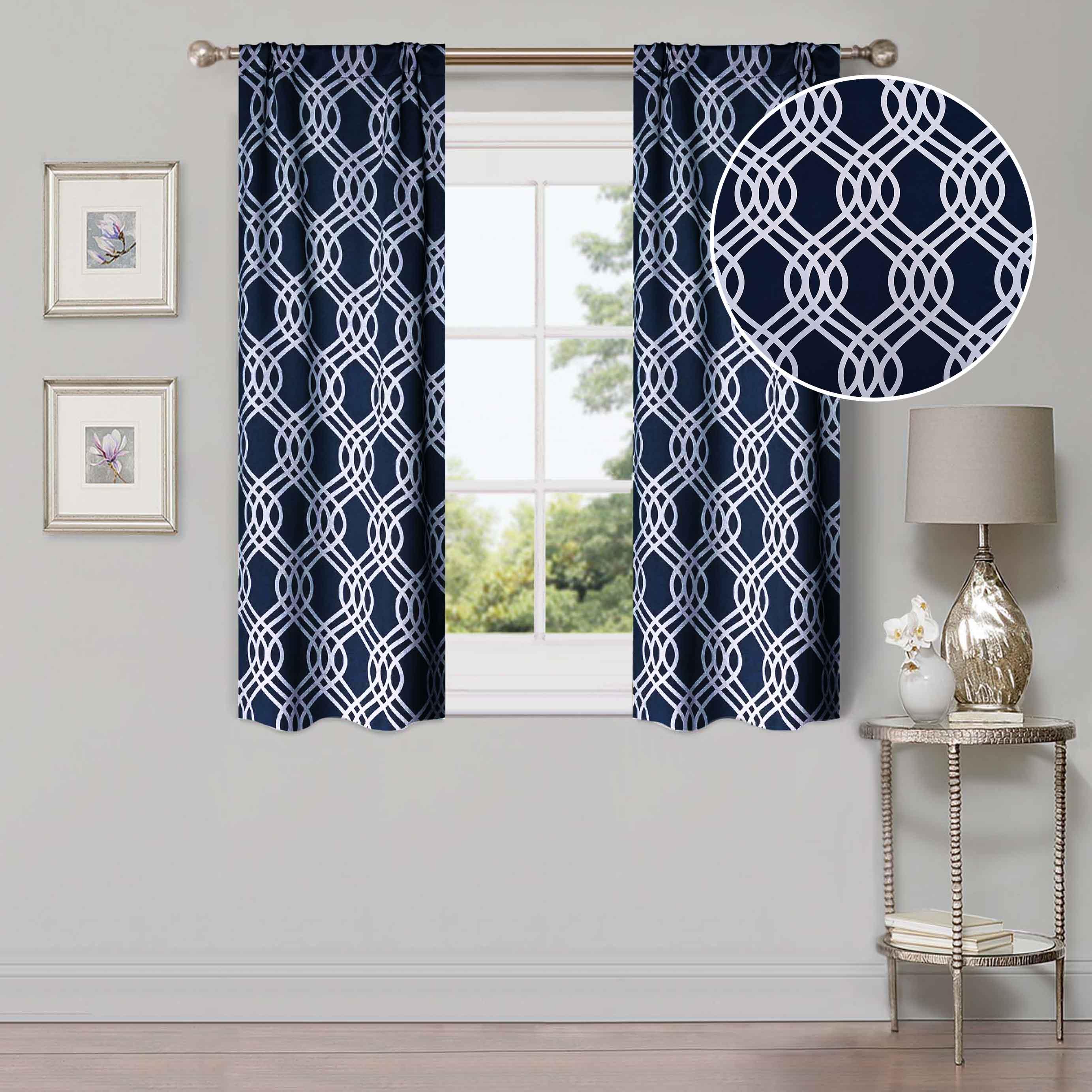 Blackout Curtains for Bedroom - Washable Room Darkening Ribbon Trellis Curtain Panel Set - Perfect for Nursery, Home Theater & Light Sleepers