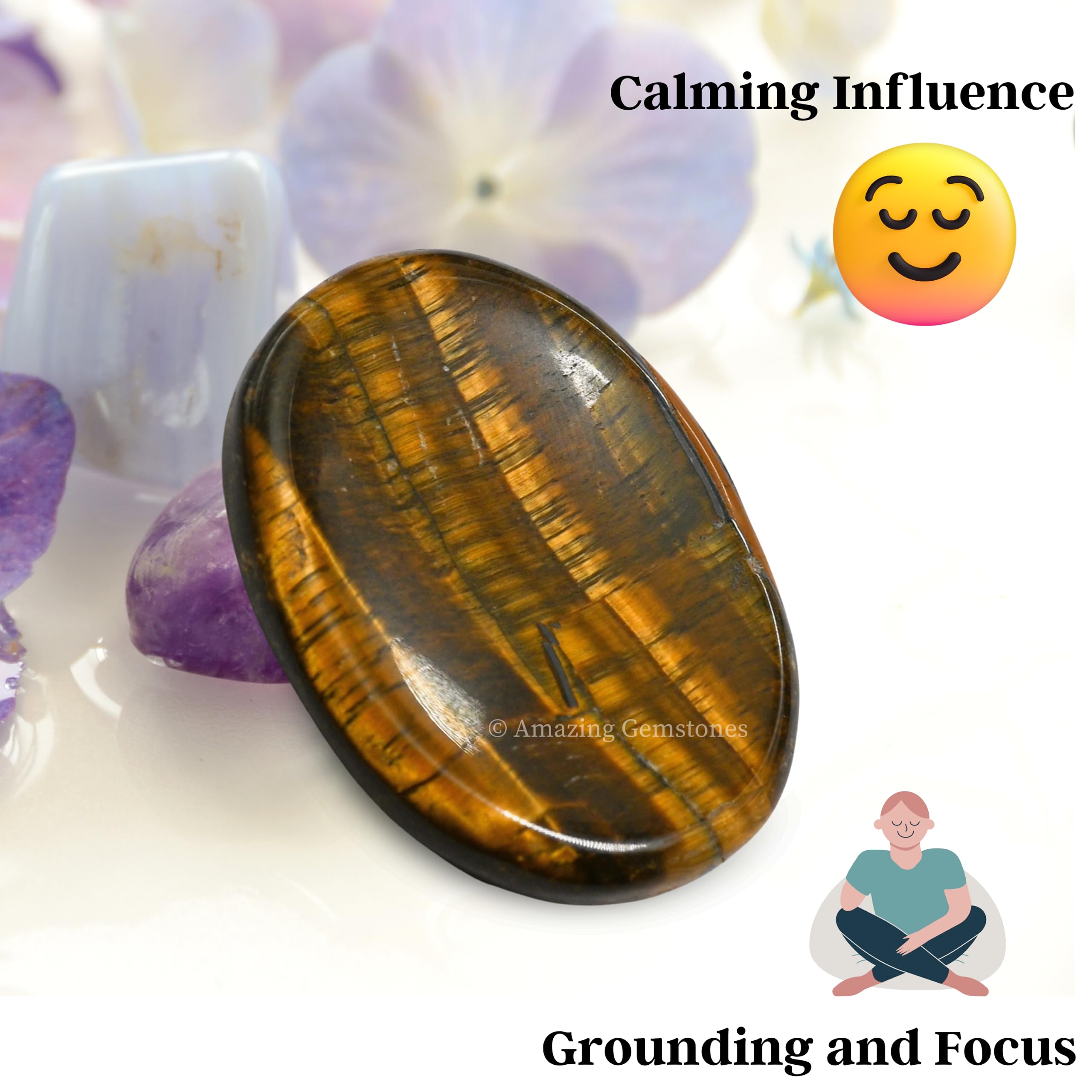 Tiger Eye Worry Stone - Natural Healing Crystals for Stress Relief & Meditation - Unique Gifts for Women & Men - Perfect for Relaxation, Anxiety Relief & Mindful Fidgeting