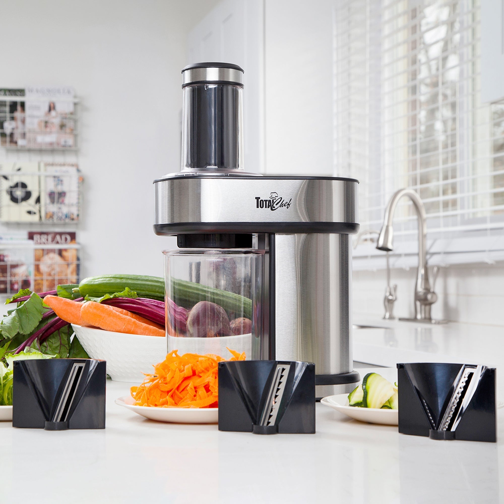 Total Chef 3-in-1 Electric Spiralizer - Automatic Vegetable Slicer with 3 Interchangeable Blades for Zoodles, Veggie Spaghetti & Noodles | Perfect for Keto, Paleo & Healthy Cooking | Black & Silver