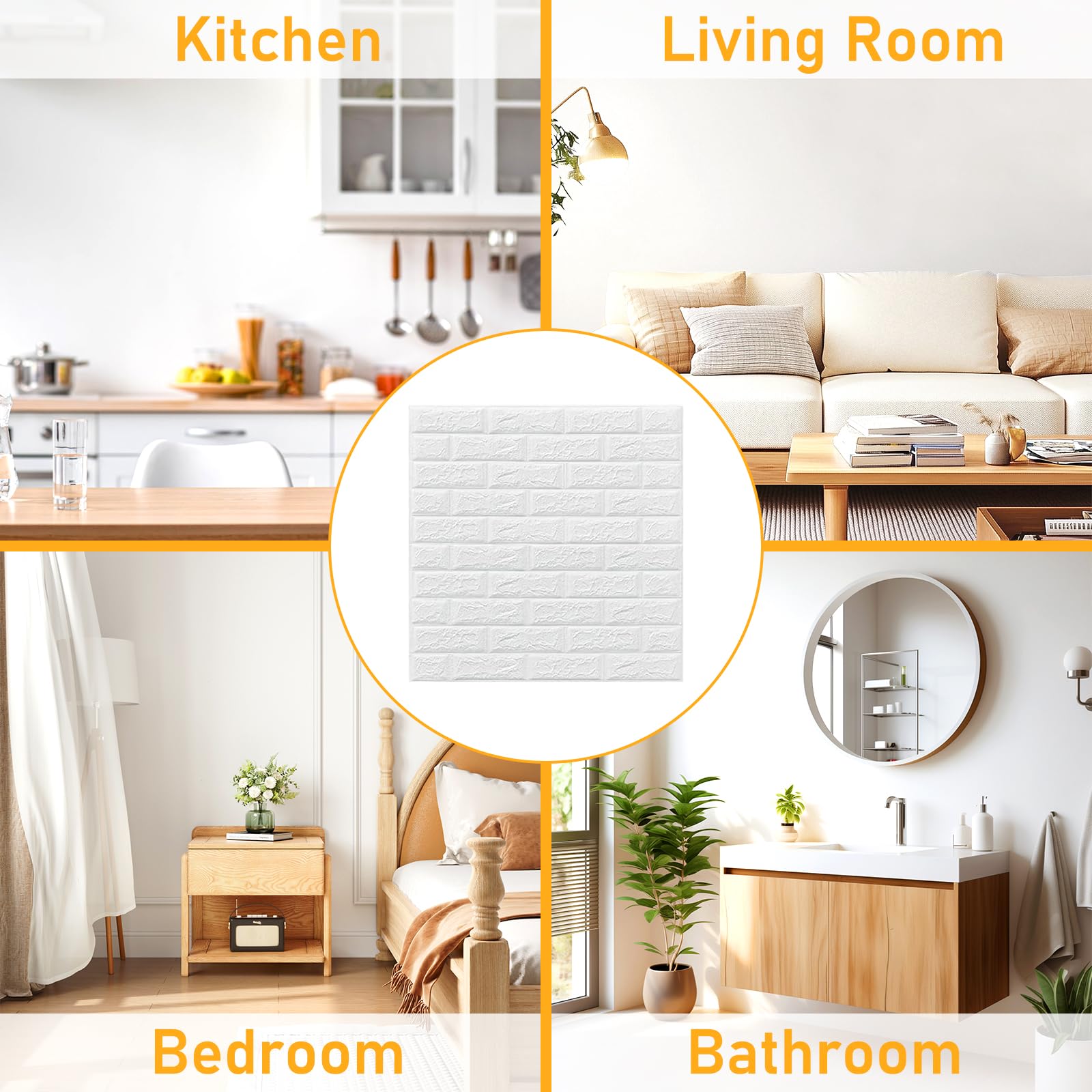 10Pcs 3D Peel and Stick Wall Panels - Self Adhesive White Wallpaper 30