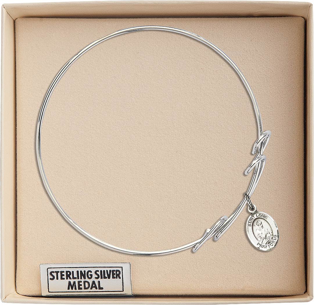 Sterling Silver Round Double Loop Bangle Bracelet with St. Louis Charm - Elegant Jewelry for Women, Perfect for Gifts, Parties & Everyday Wear