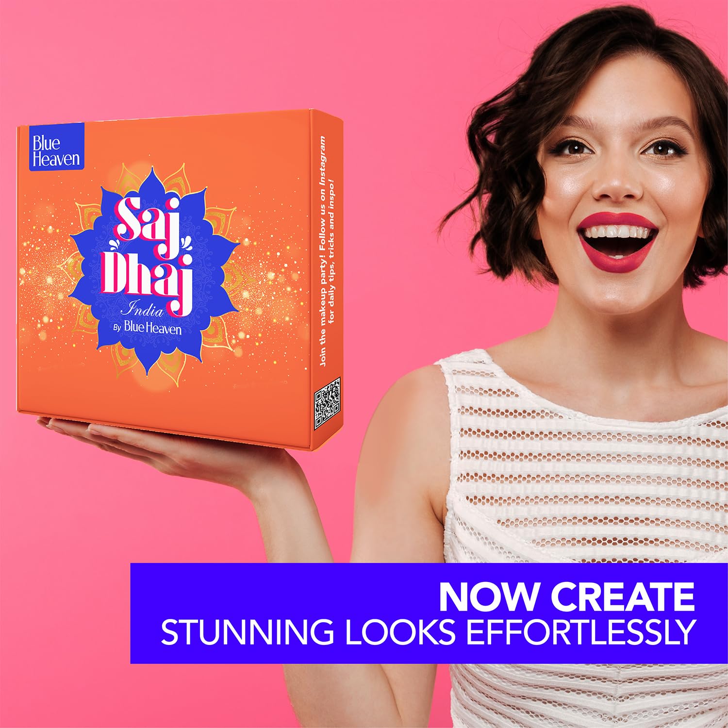 Blue Heaven Saj Dhaj Festive Makeup Kit for Women - Natural 10-Piece Set | Full Face Makeup Kit with Medium Tone Combo (19g+26.3ml) | Perfect for Diwali, Weddings & Special Occasions