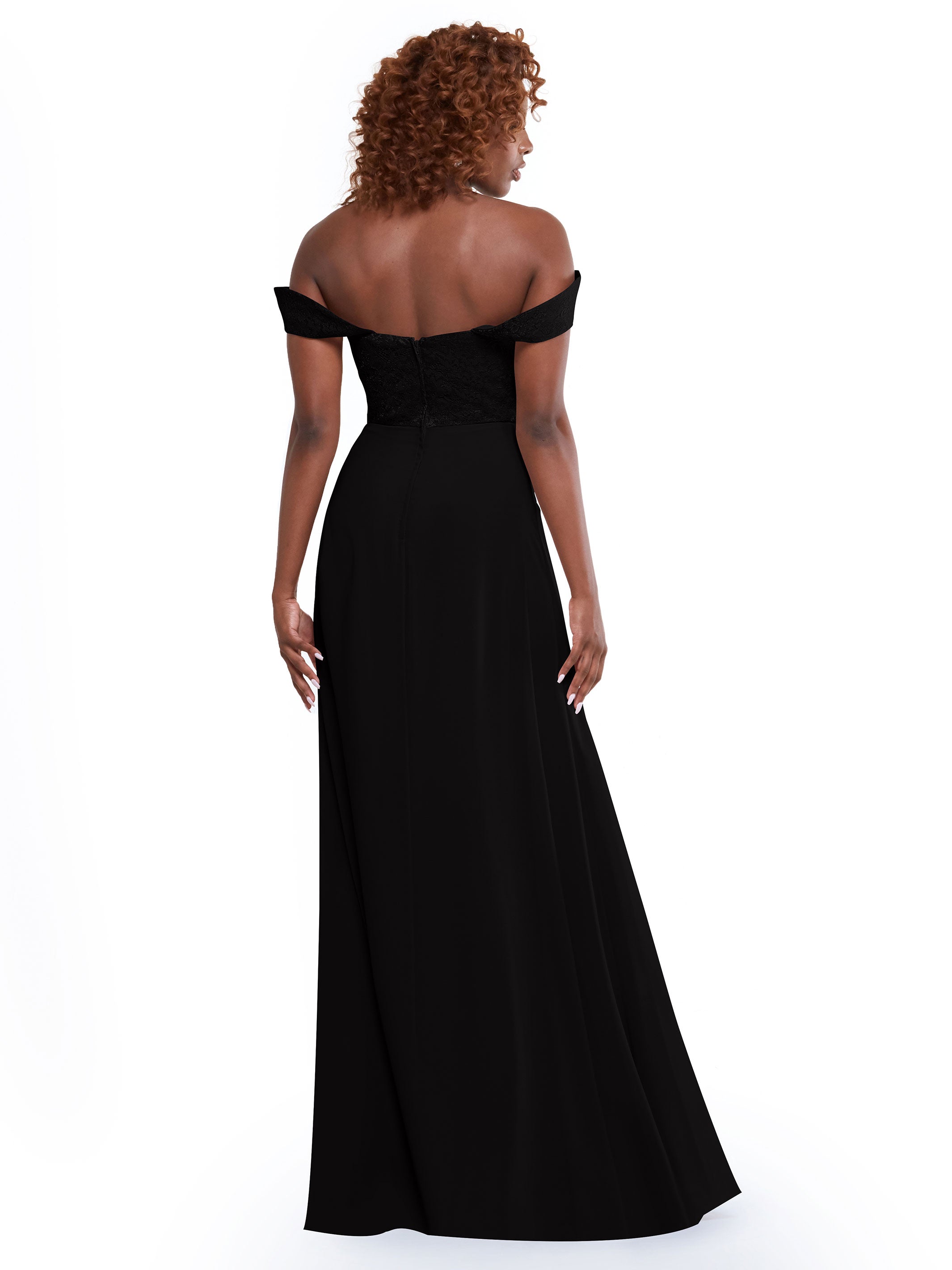 Elegant Off-the-Shoulder Chiffon A-Line Bridesmaid Dress with Lace Bodice - Perfect for Weddings, Formal Events & Special Occasions