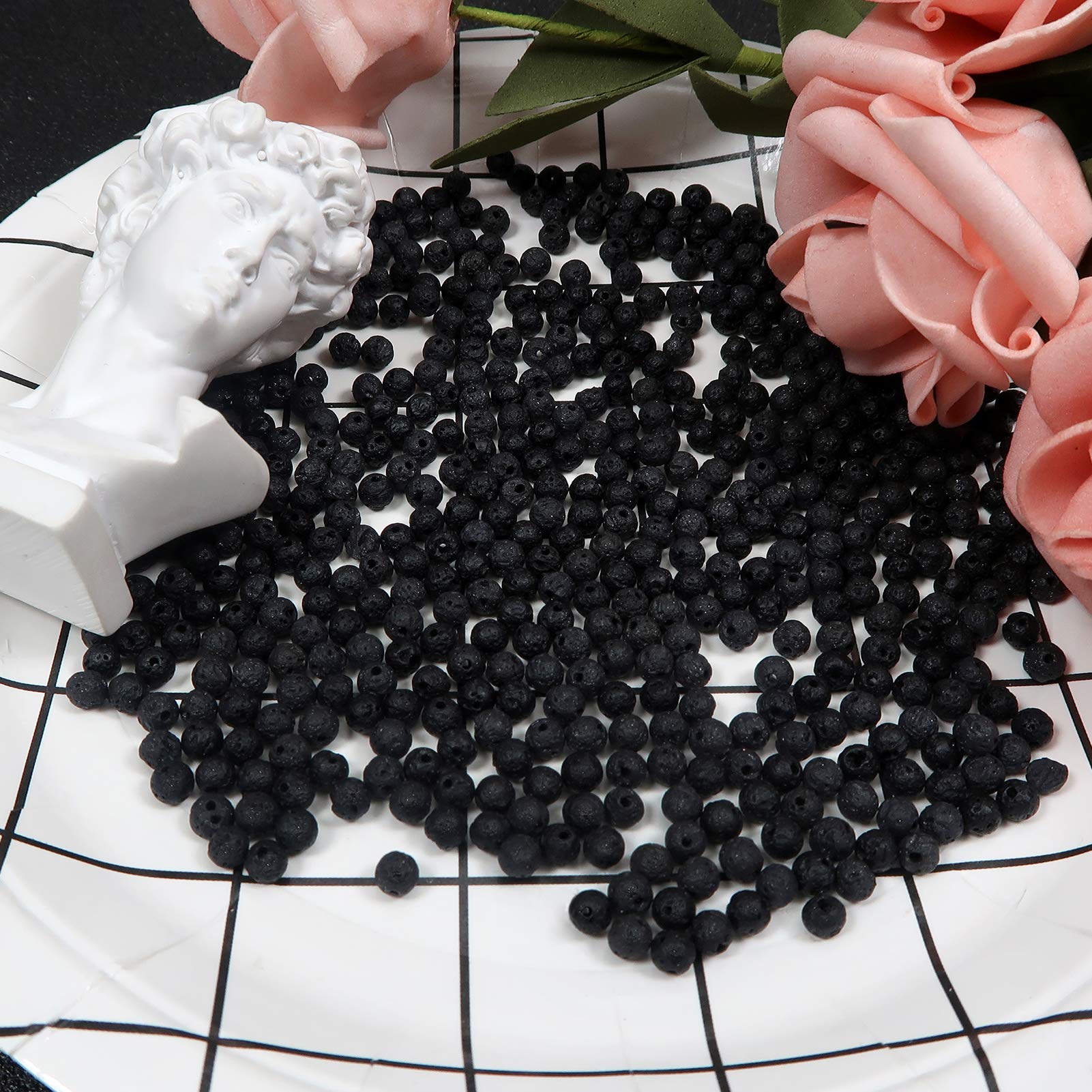 TOAOB 580pcs 4mm Natural Black Lava Stone Beads - Round Loose Gemstone Beads for Jewelry Making, Essential Oil Diffuser Bracelets & Chakra Healing | DIY Craft Supplies, Aromatherapy Accessories