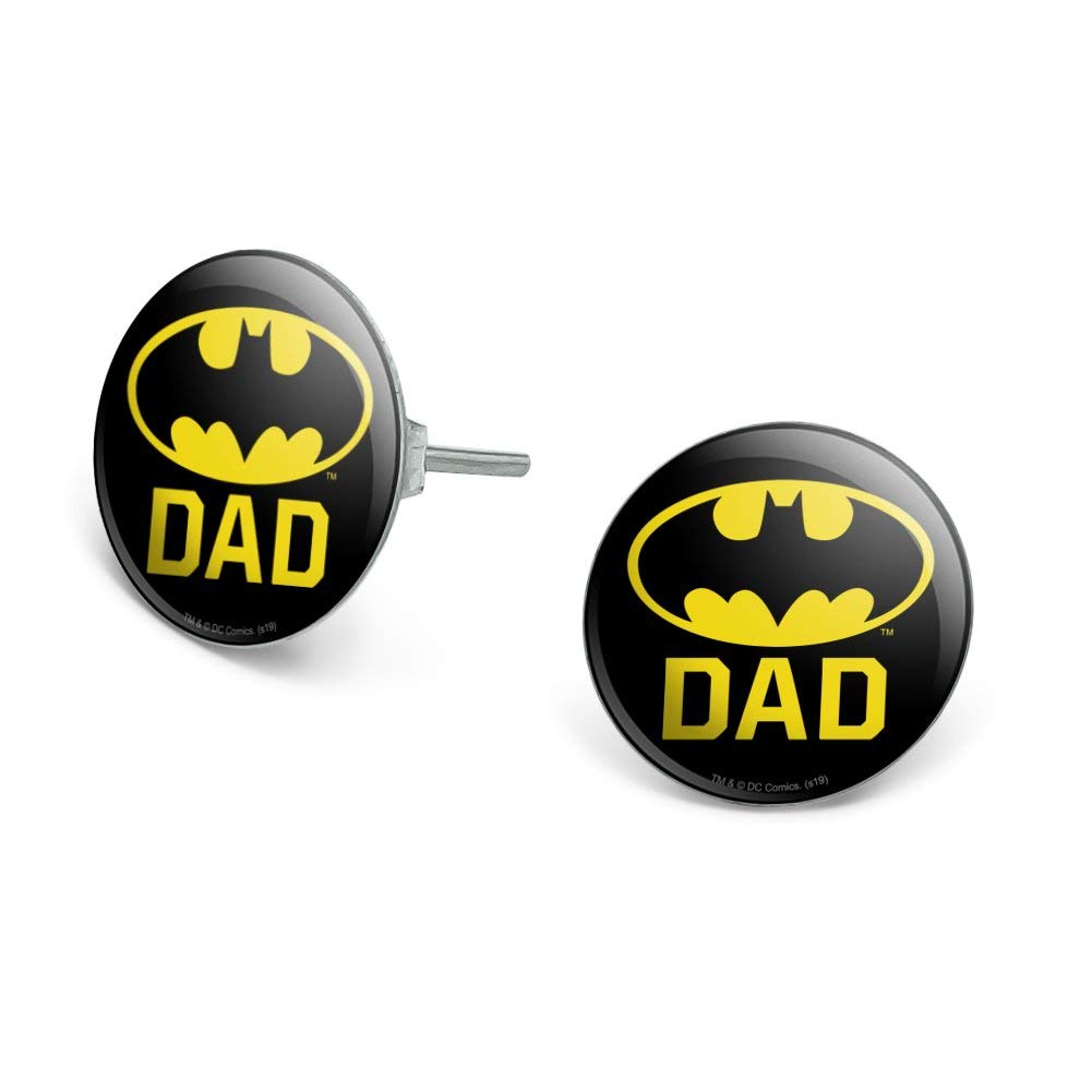 Batman Bat Dad Shield Logo Silver Plated Stud Earrings for Men & Women | Cool Superhero Jewelry Gift for Cosplay, Comic Con & Everyday Wear