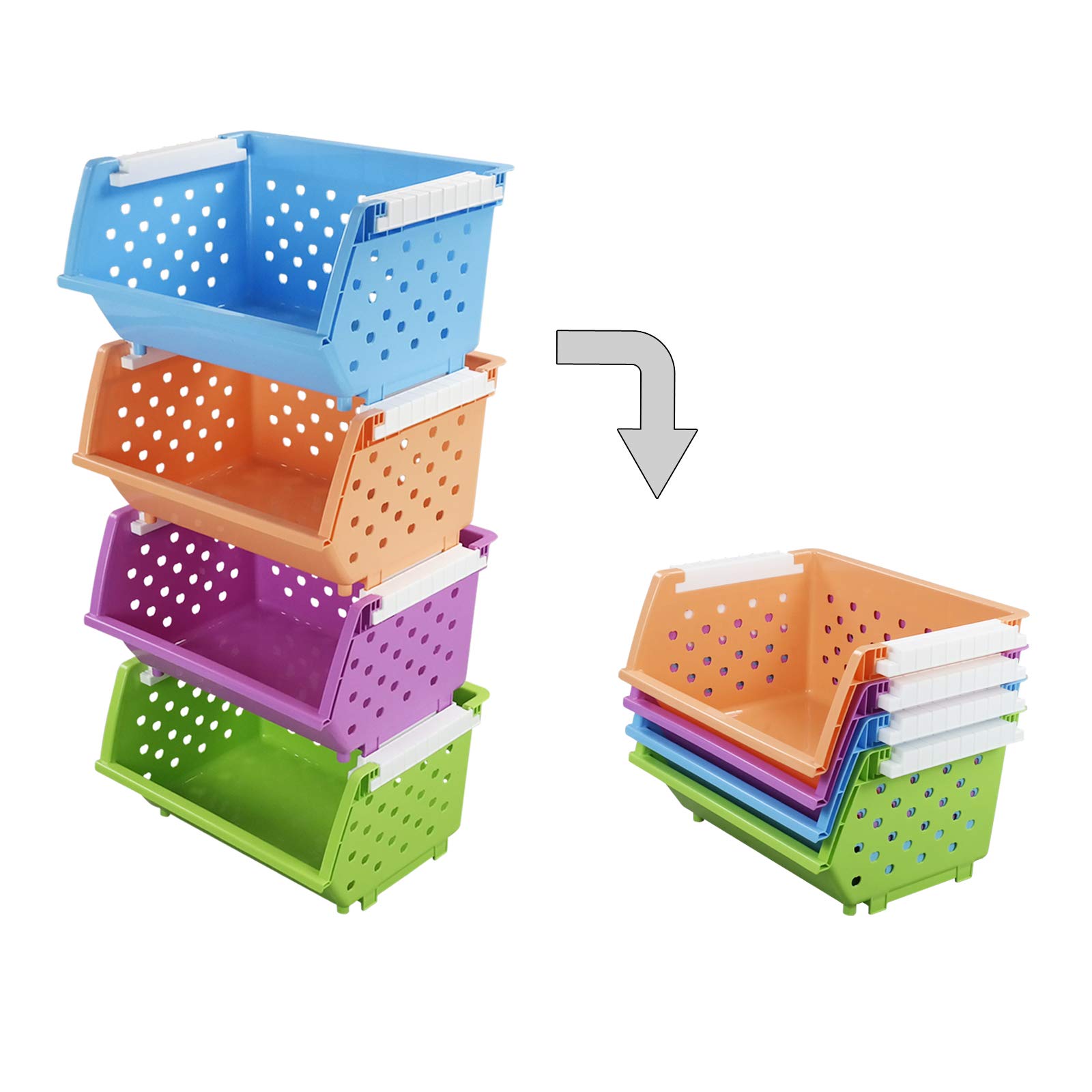 4-Pack Colorful Stackable Storage Baskets for Home Organization