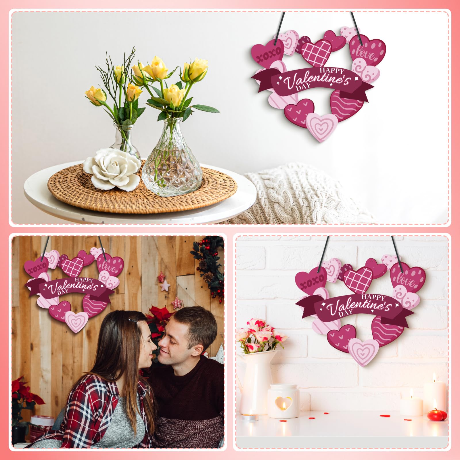 Valentine's Day Heart Wreath - Double-Sided PVC Door Decor for Home & St. Patrick's Day - 14x12 in