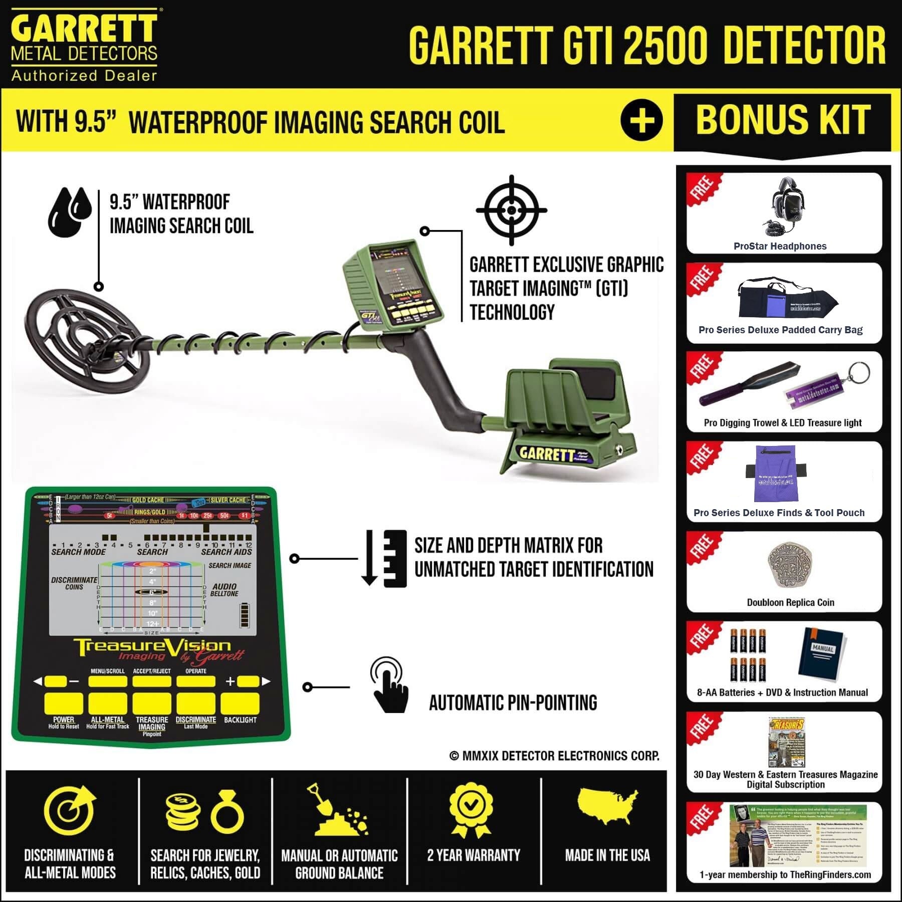 Garrett Pro Pointer II Waterproof Pinpointing Metal Detector with Holster - Professional Gold & Treasure Hunting Tool for Beach, Field & Outdoor Adventures