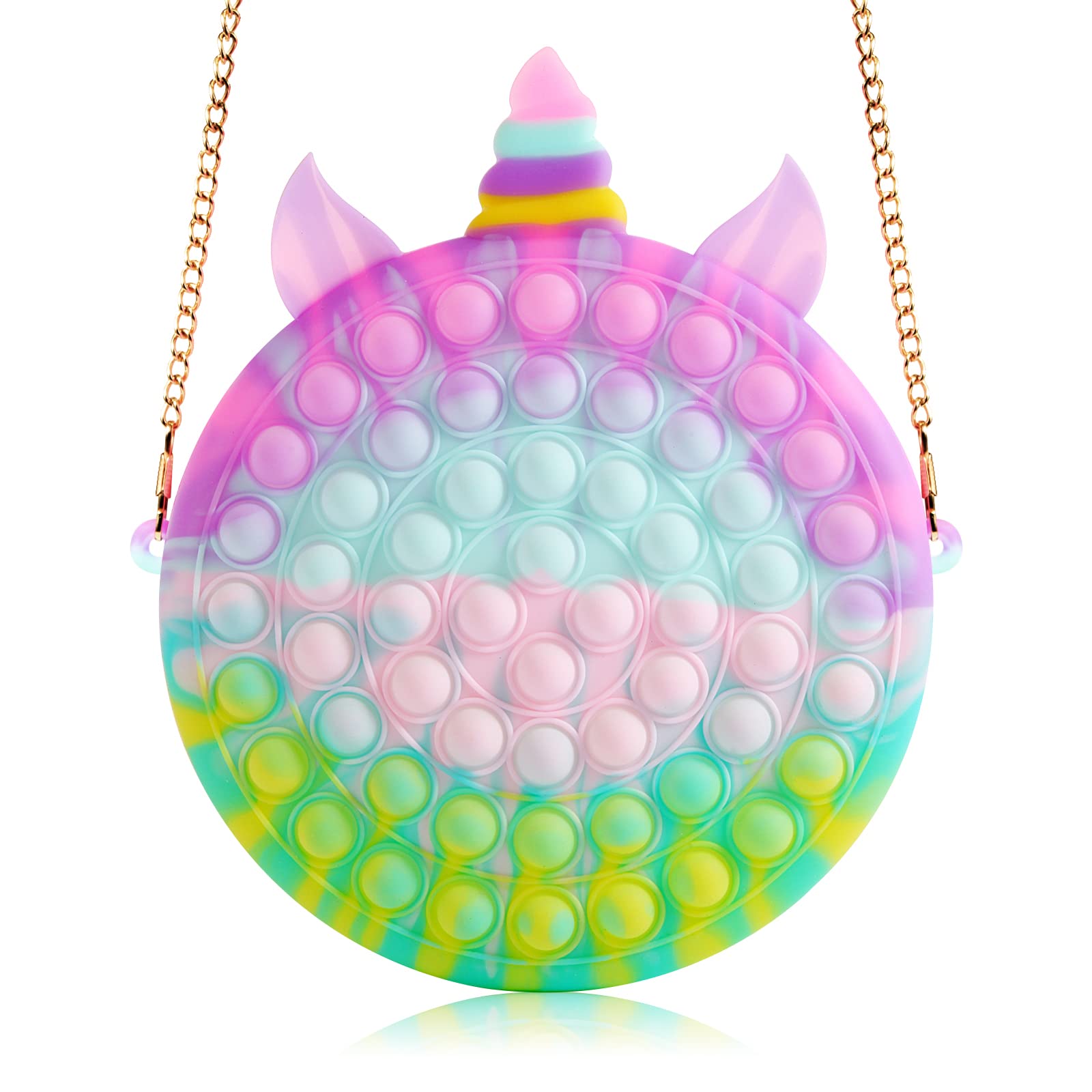 JLA Pop It Purse - 2 in 1 Push Bubble Shoulder Bag for Women & Girls, Rainbow Silicone Pop It Bag with School Backpack, Stress Relief Fidget Toy - Perfect Gift for Birthdays, School Supplies & Daily Use