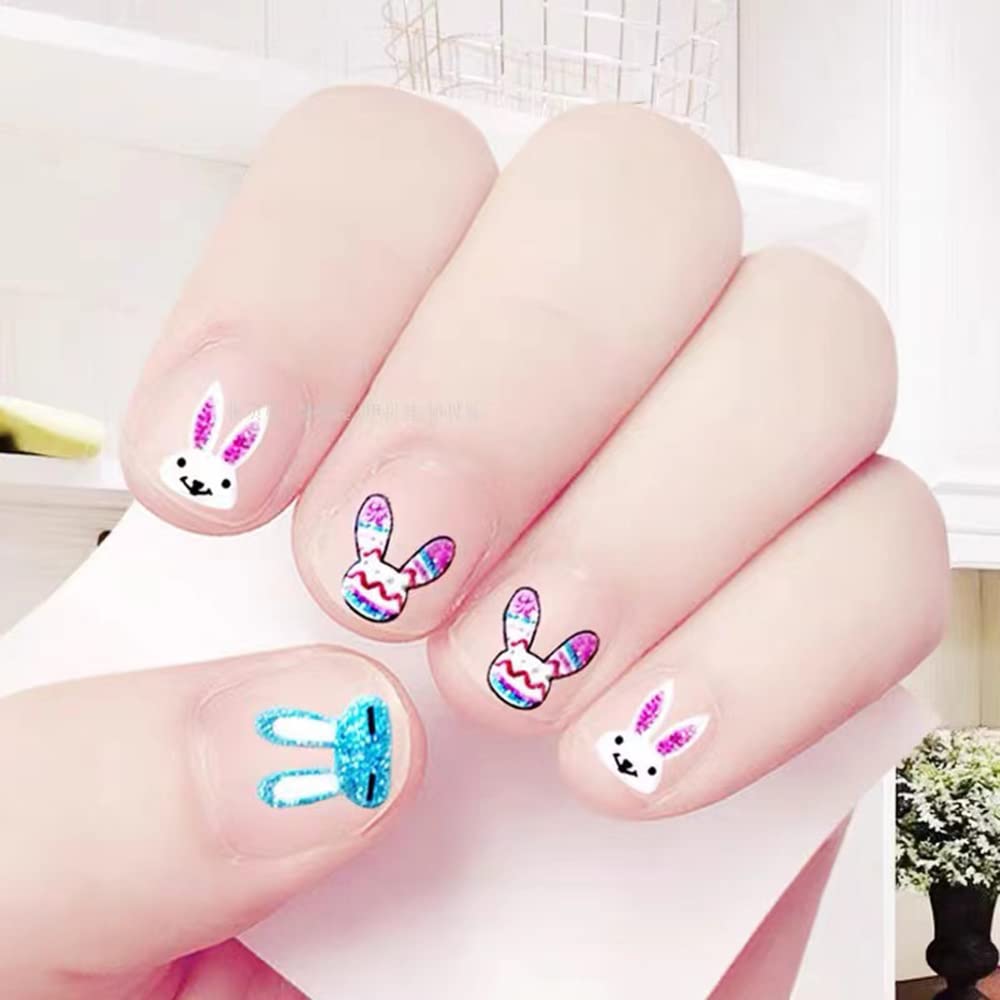 3D Easter Nail Art Stickers - 12 Sheets Self-Adhesive Bunny, Eggs & Flower Nail Decals for DIY Acrylic Nails | Perfect for Easter Parties, Spring Nail Designs & Nail Salon Decorations