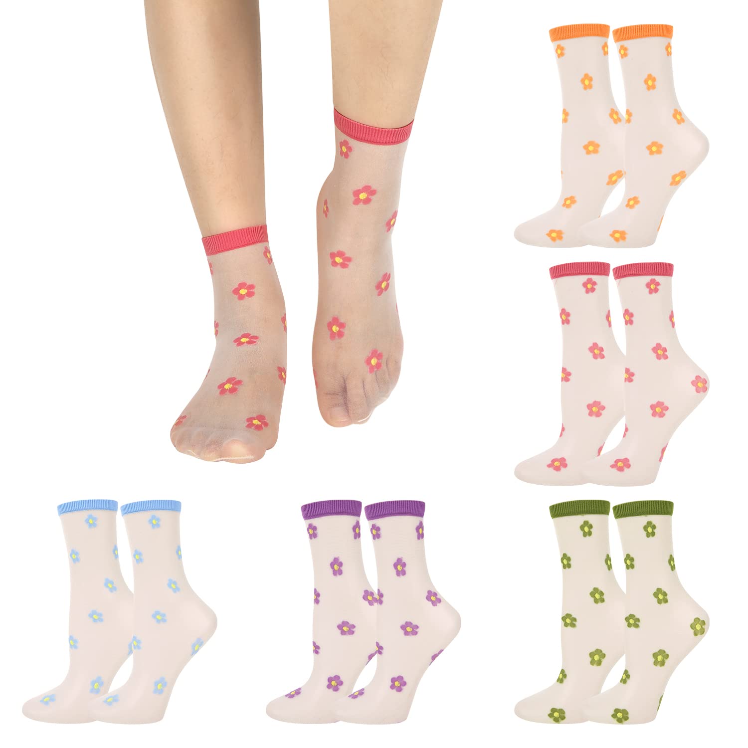 Benefeet Women's Cute Sheer Lace Mesh Socks - Ultra Thin Transparent Nylon Crew Dress Socks for Women & Girls - Perfect for Flats, Heels & Formal Occasions