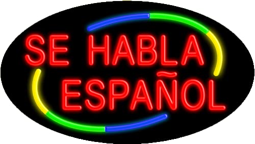 Handmade in USA Glass Neon Sign #14472 - Spanish 'Se Habla Español' Design for Bars, Restaurants & Home Decor