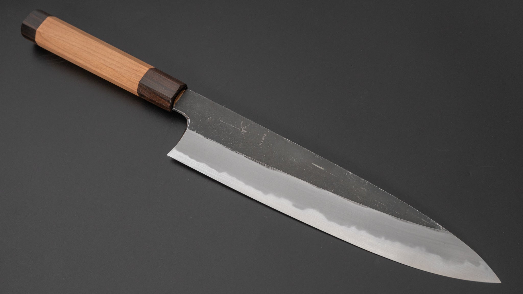 Hitohira Togashi Blue #2 Kurouchi Gyuto 240mm Japanese Chef Knife with Cherry Wood & Ebony Handle - Perfect for Sushi, Meat Slicing & Precision Cooking