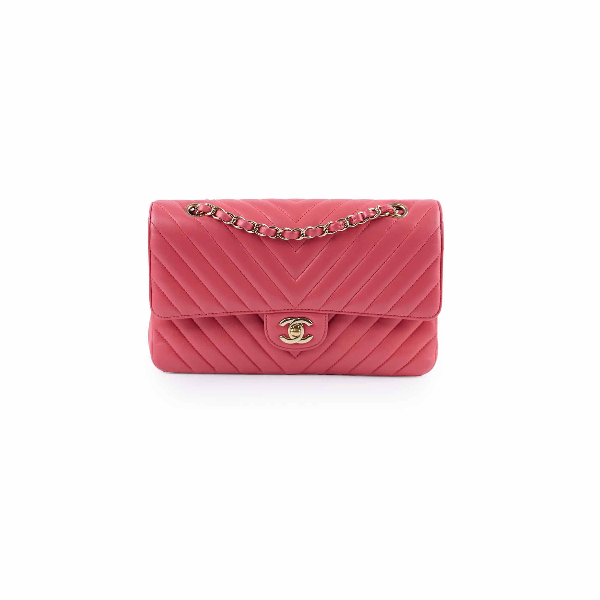 Chanel Medium Chevron Classic Flap Bag in Pink Calfskin Leather - Luxury Handbag for Women, Perfect for Parties & Evening Events
