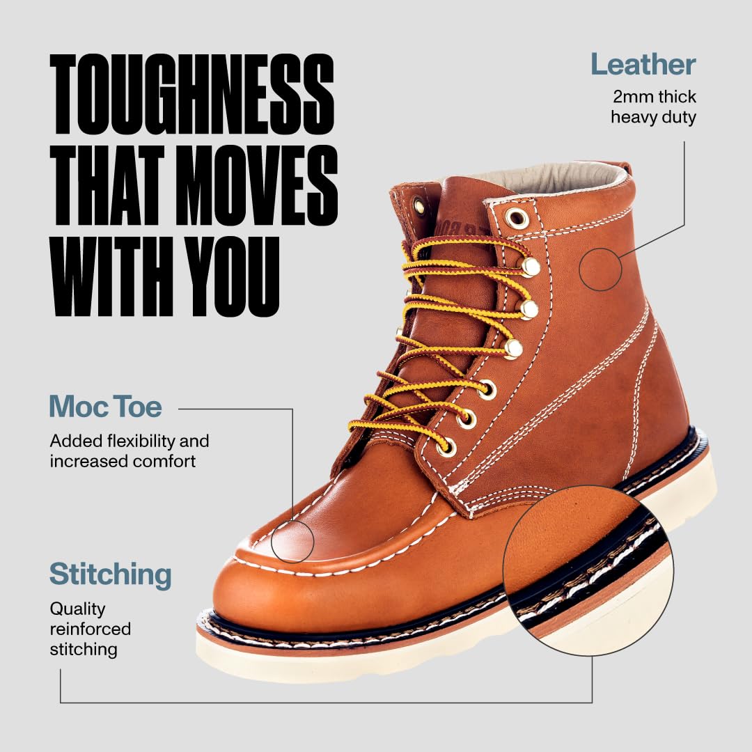 EverFit Lightweight Men's Work Boots - Anti Slip, Shock Absorption, Oil Grain Leather with Goodyear Welt - Durable Construction Boots for Electricians, Roofing & Industrial Work - Perfect for Job Sites, Outdoor Labor & Heavy Duty Work Environments