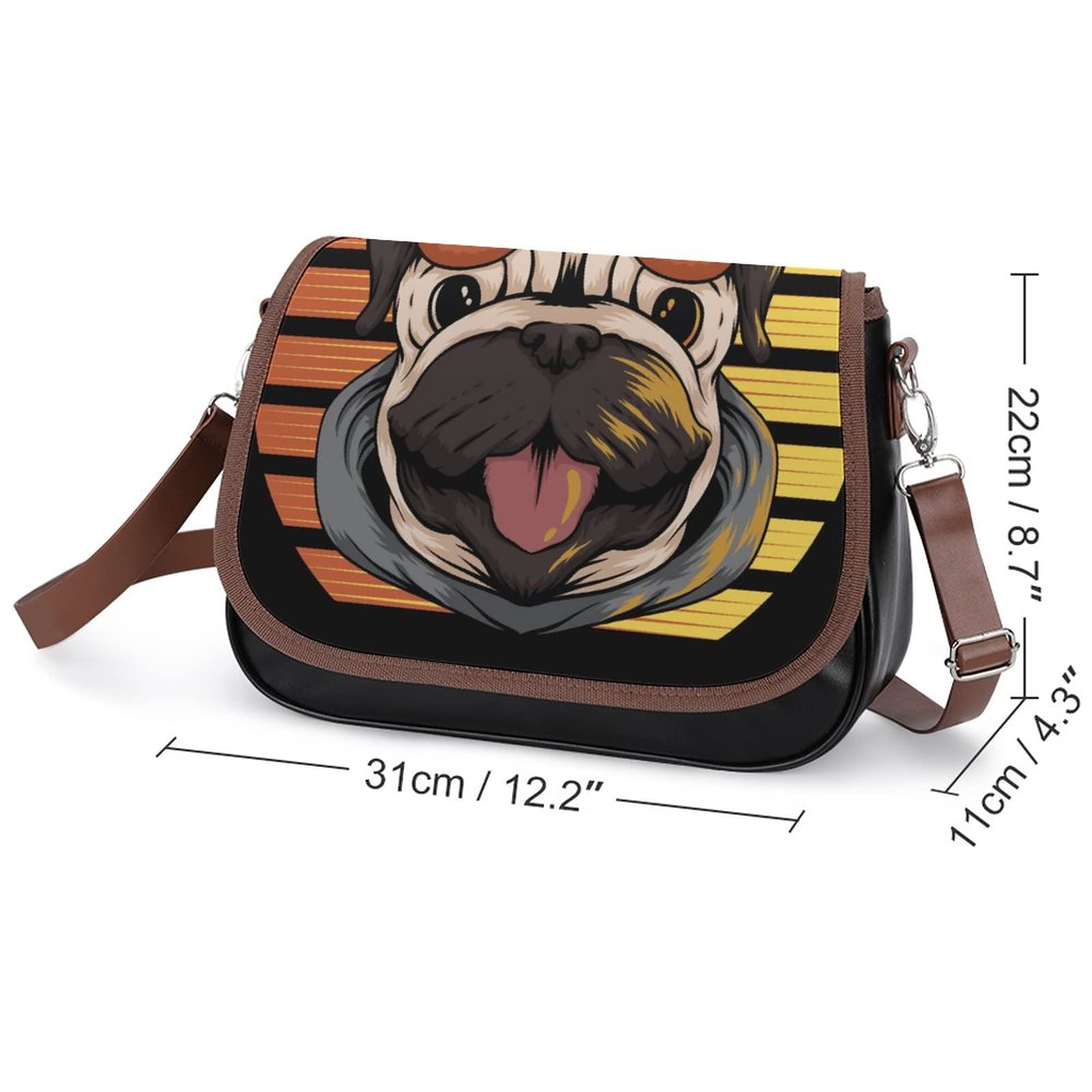 Vintage Leather Crossbody Bag for Women - Stylish Hobo Shoulder Bag with Cartoon Pug Print for Daily Use