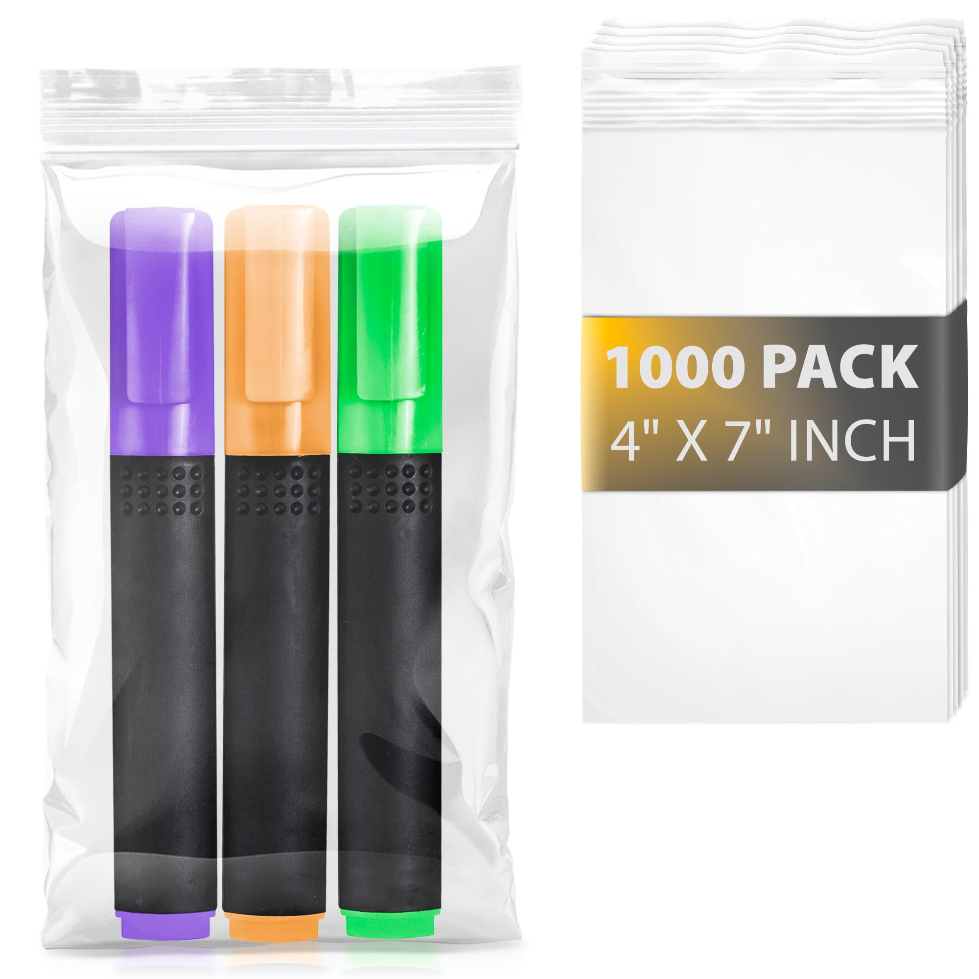 1000 Pack 4 x 7 Inches Clear Reclosable Zipper Bags - 2 Mil Thick Waterproof Plastic Storage Pouches for Small Business Organization, Travel Pill Containers & Home Storage | Perfect for Jewelry, Crafts, Snacks & Office Supplies