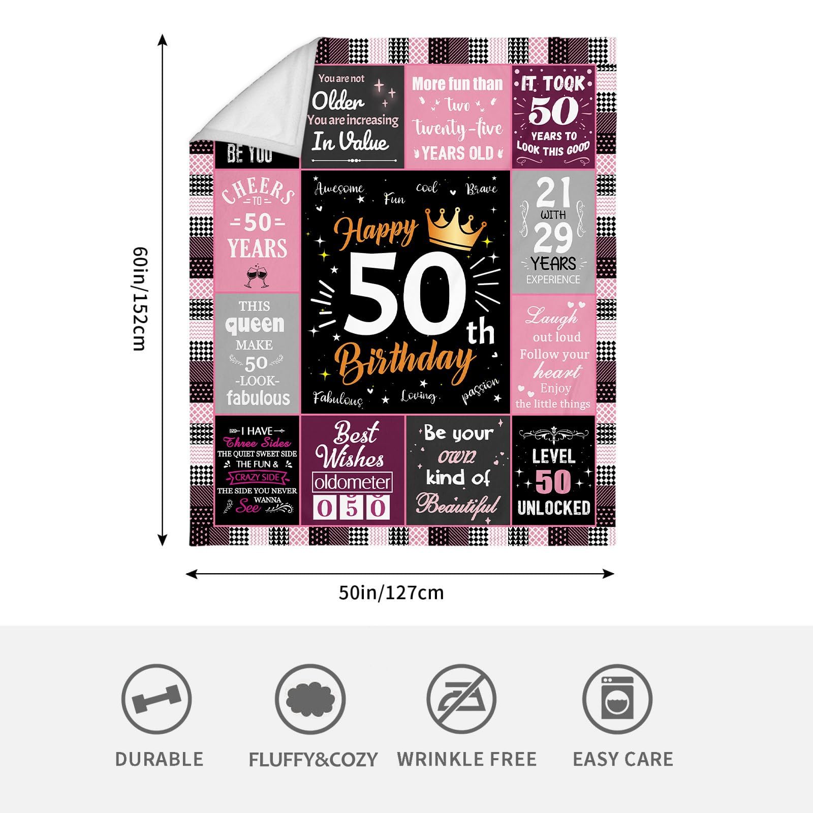50th Birthday Gifts for Women - Funny 50 Years Old Fleece Throw Blanket 50