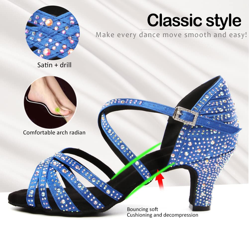 SWDZM Women's Rhinestone Latin Dance Shoes - Salsa Ballroom Practice & Performance Shoes (Model L377-6) | Perfect for Dance Competitions, Weddings & Special Events
